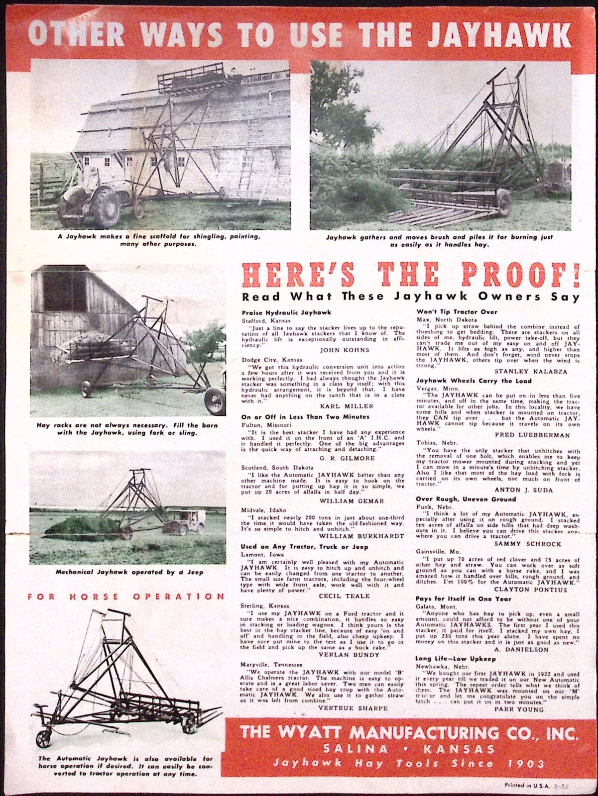 1953 Jayhawk Improved Automatic Hay Loader Stacker Sweeprake Brochure