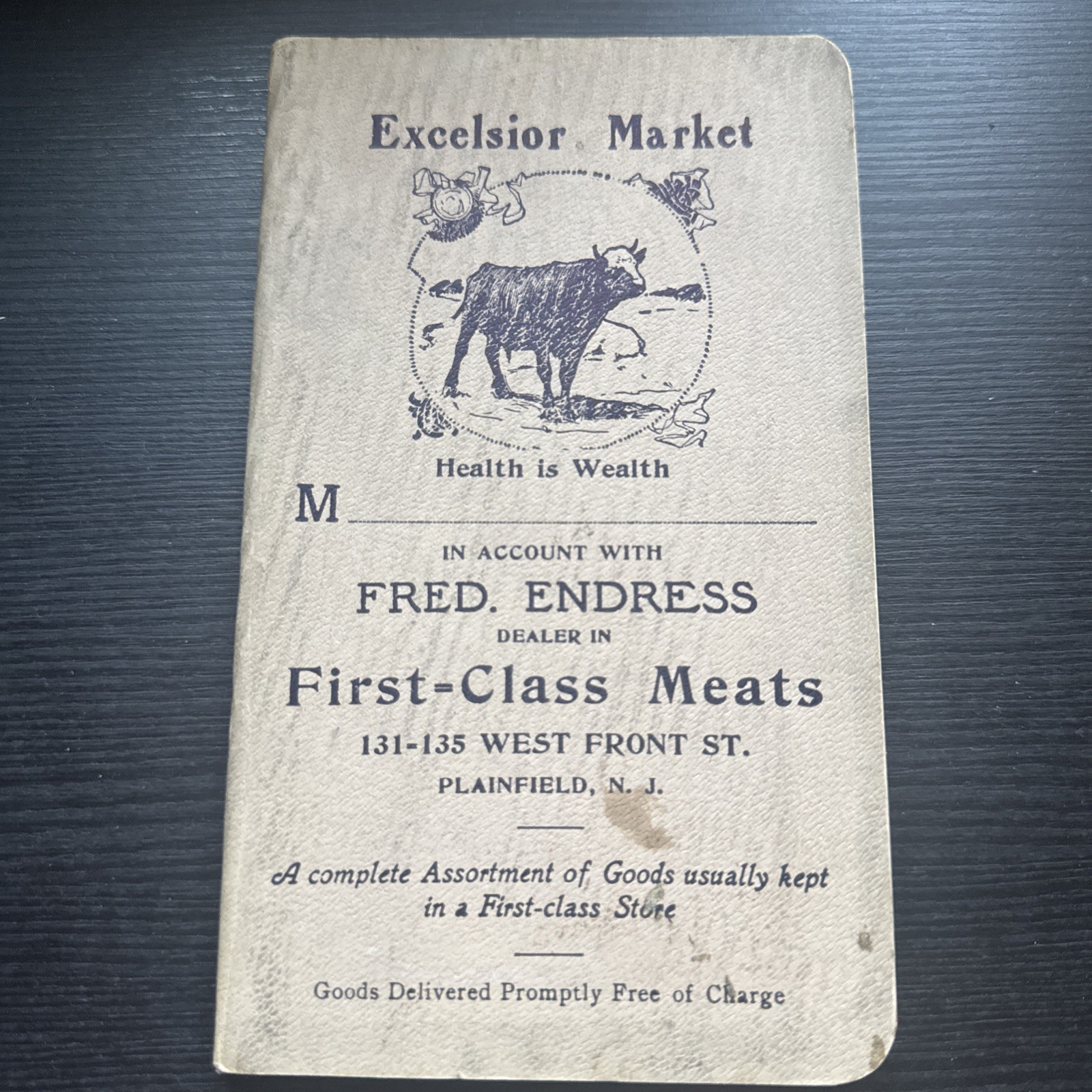 Antique Note Pad Notebook Excelsior Market Plainfield NJ First Class Meats