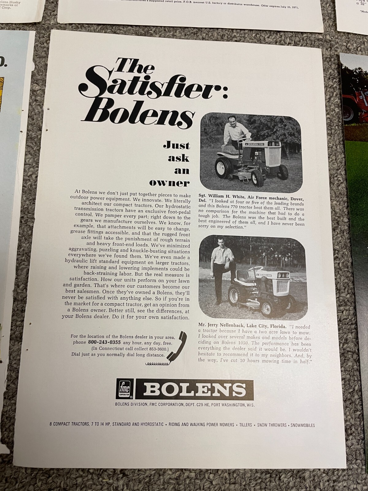 Bolens Print Ads Lot of 8 – 1960s 70s – 10 x 7 – Riding Lawn Mowers – Palmer