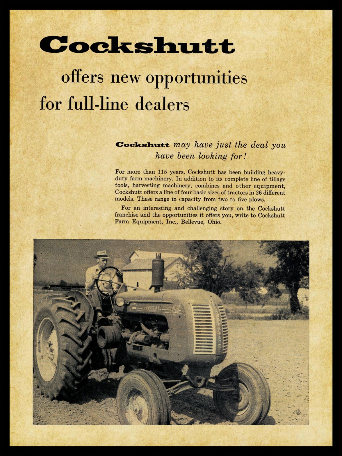 1954 Cockshutt Tractors NEW Metal Sign: Model 50 Pictured – Bellevue, OhiO
