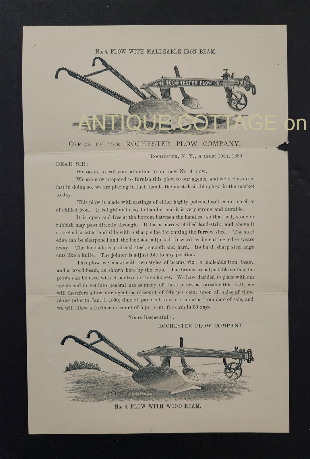 1889 antique ROCHESTER PLOW Co rochester ny AD ENVELOPE aurora HUSTED