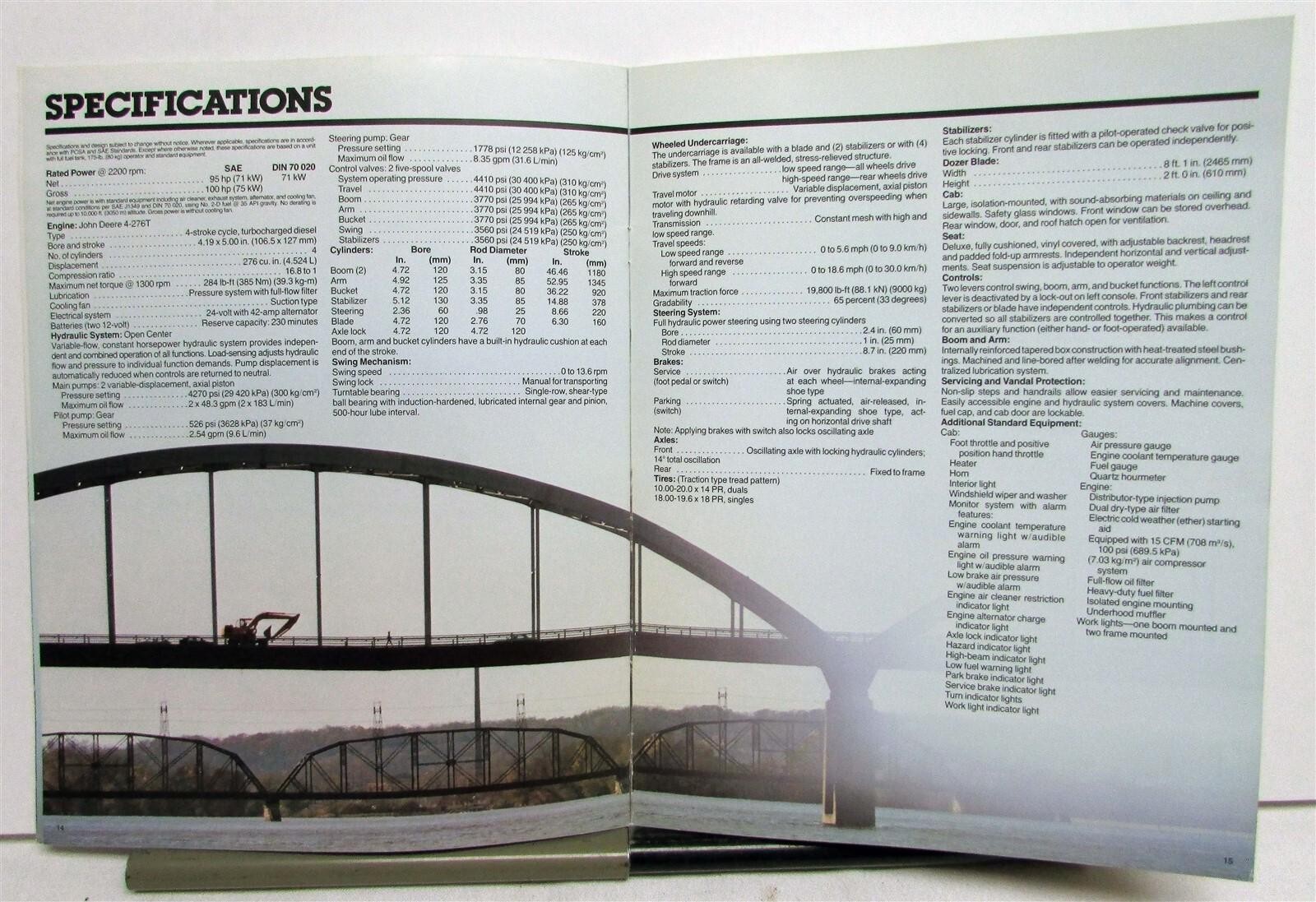 1986 John Deere 595 Excavator Specifications Construction Sale Brochure