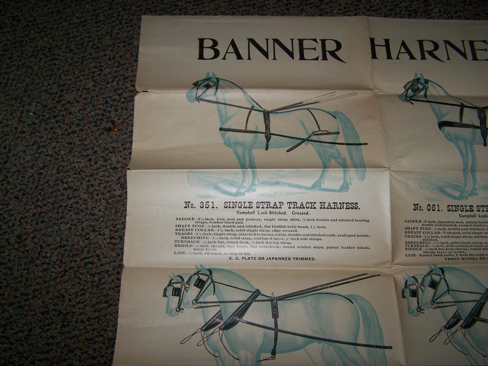 BANNER HARNESS Horse Farm Implement Sales POSTER Horse Drawn Implement Buggy WOW