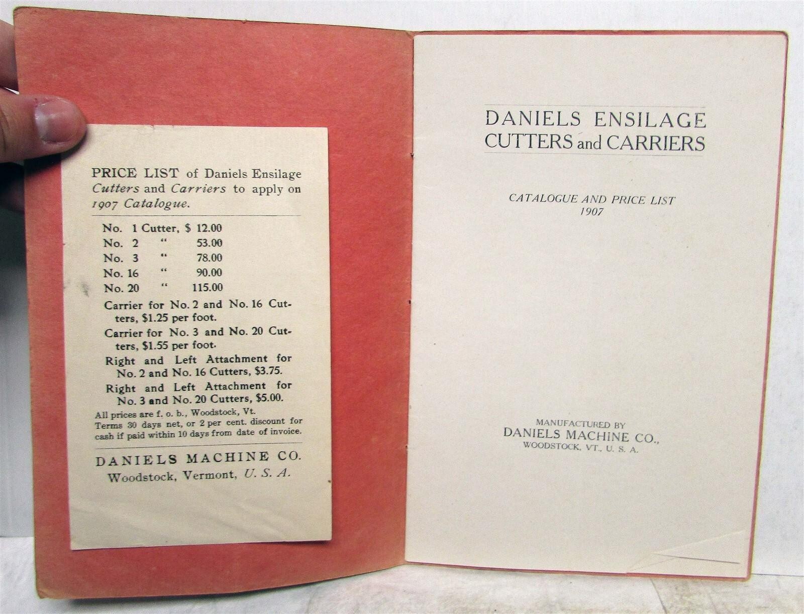 1907 Daniels Machine CO Cutters & Carriers Pricing Specifications Sales Catalog