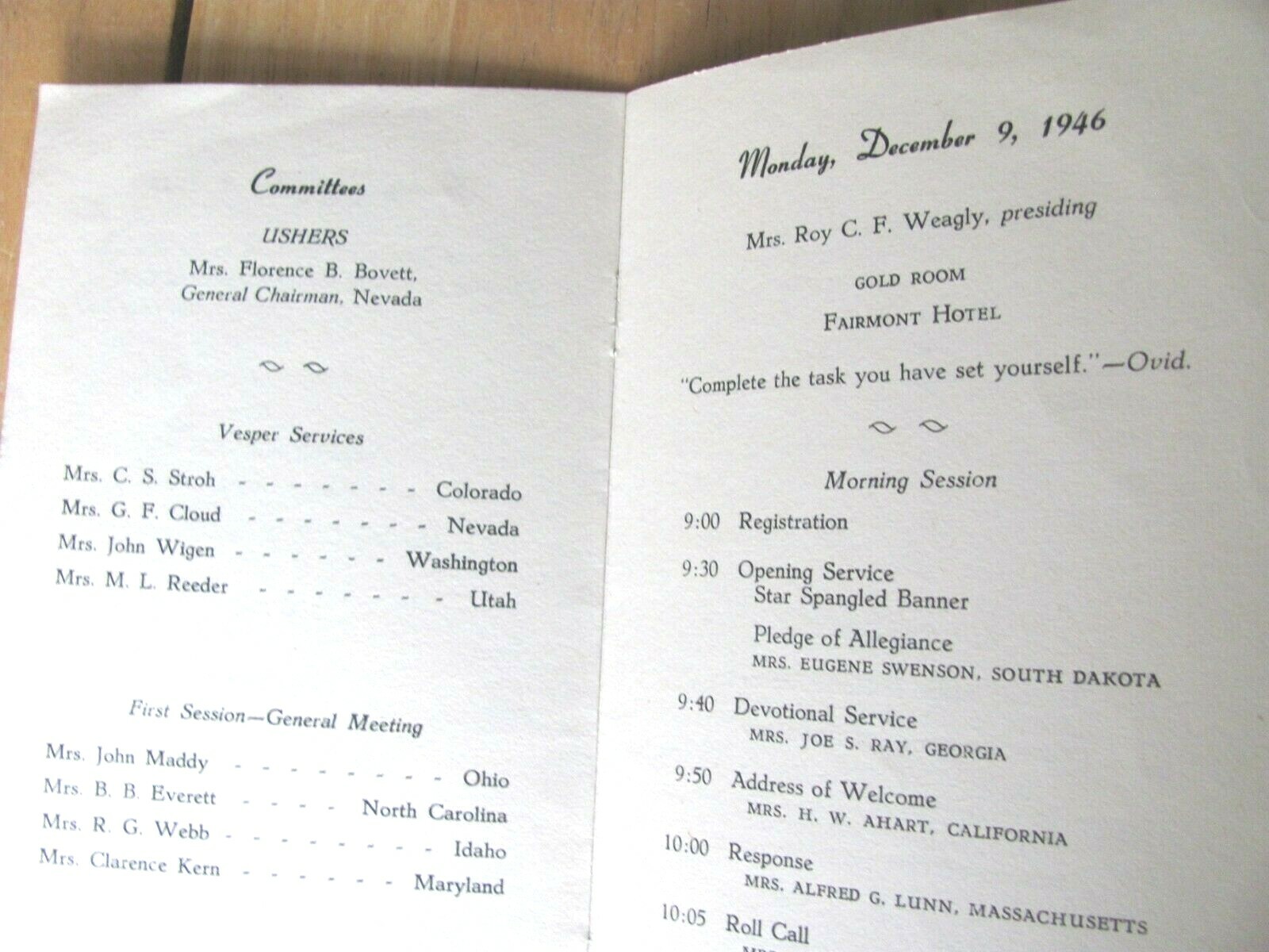 1946 WOMEN OF AMERICAN FARM BUREAU CONVENTION PROGRAM SAN FRANCISCO & REPORT