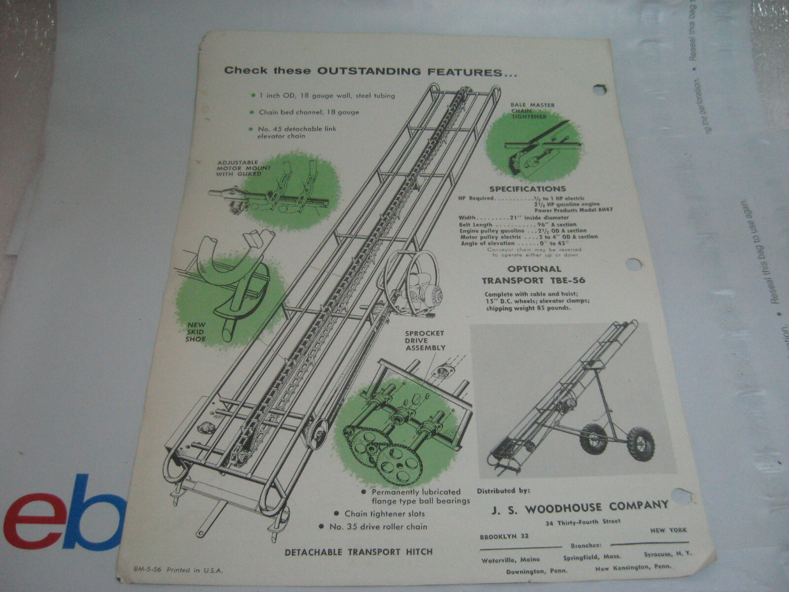 VINTAGE 1956 SNOWCO BALE MASTER HAY ELEVATOR ADVERTISING BROCHURE LITERATURE