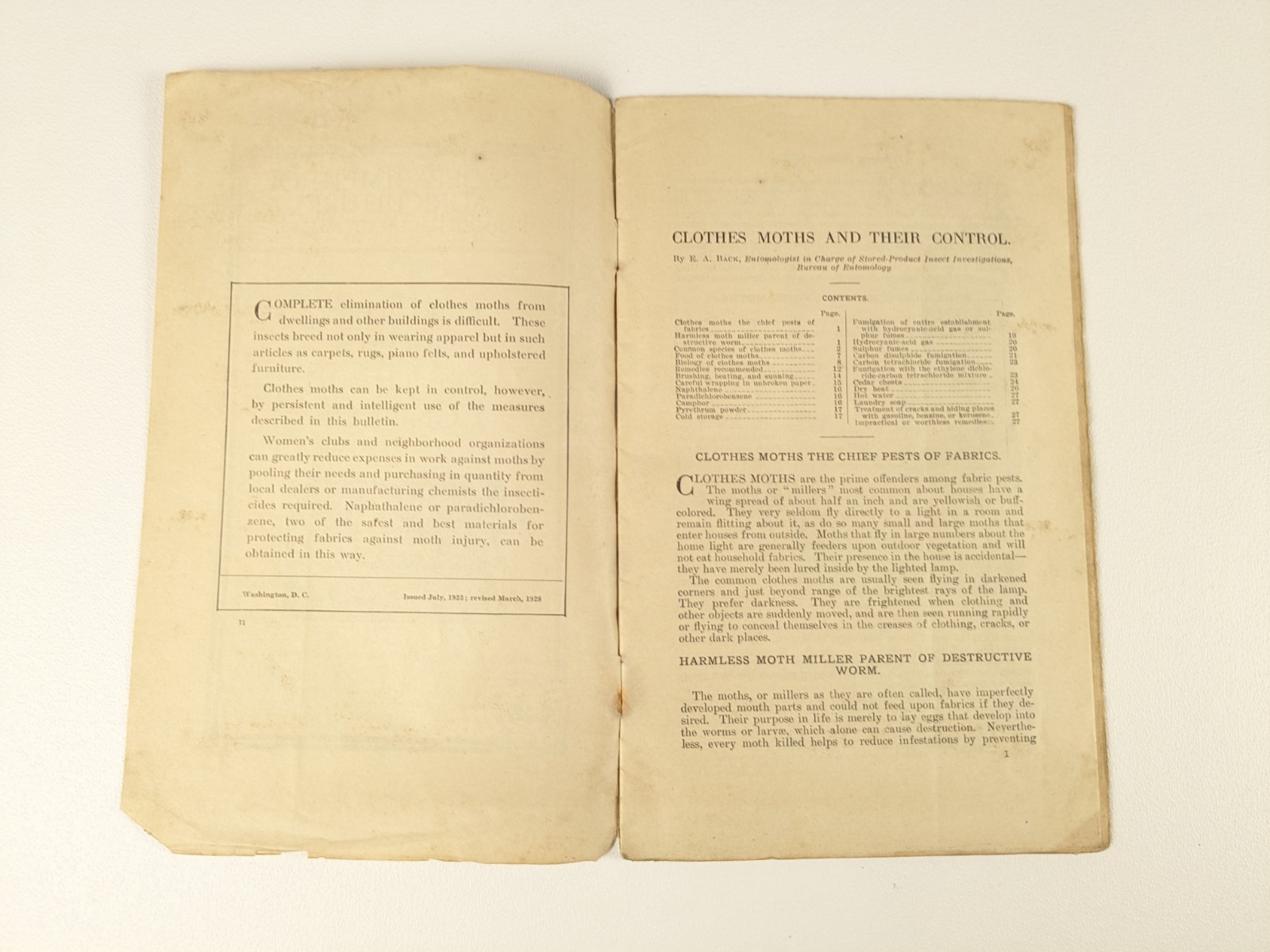 1928 – US Department of Agriculture Farmers Bulletin no. 1353 Cloths Moths – B23