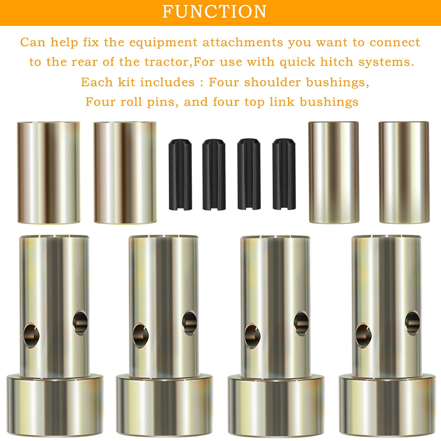 Category 1 Quick Hitch Bushing Set Heavy Duty Steel 2 Pair Tractor Attachment To
