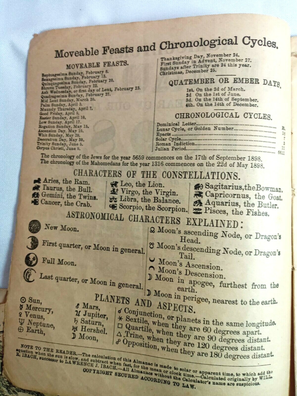 1898 John Bear Baer&rsquo;s Agricultural Almanac Lancaster, PA Antique Farmers Vintage