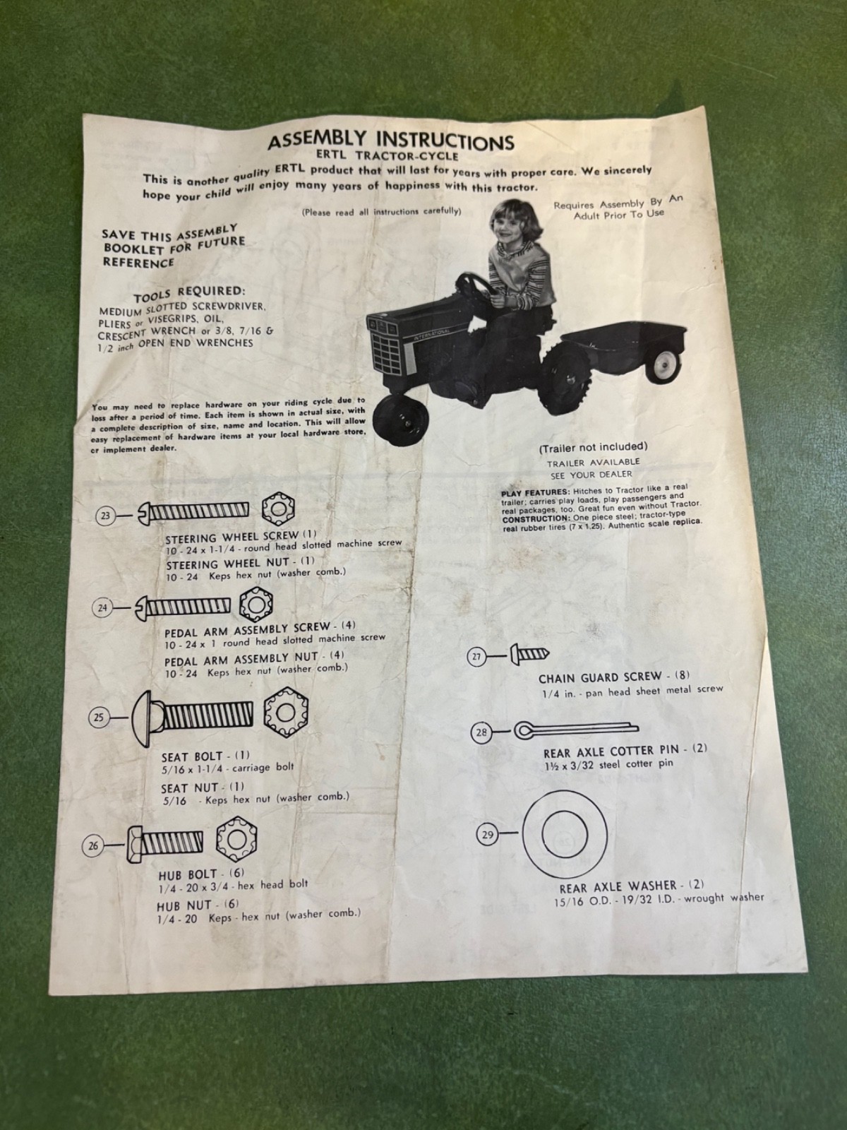 Vintage International Harvester ERTL Pedal Tractor Assembly Instructions