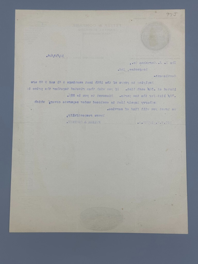 1906 FETZER FARM MACHINERY Advertising Letter MIDDLETOWN Ohio Antique