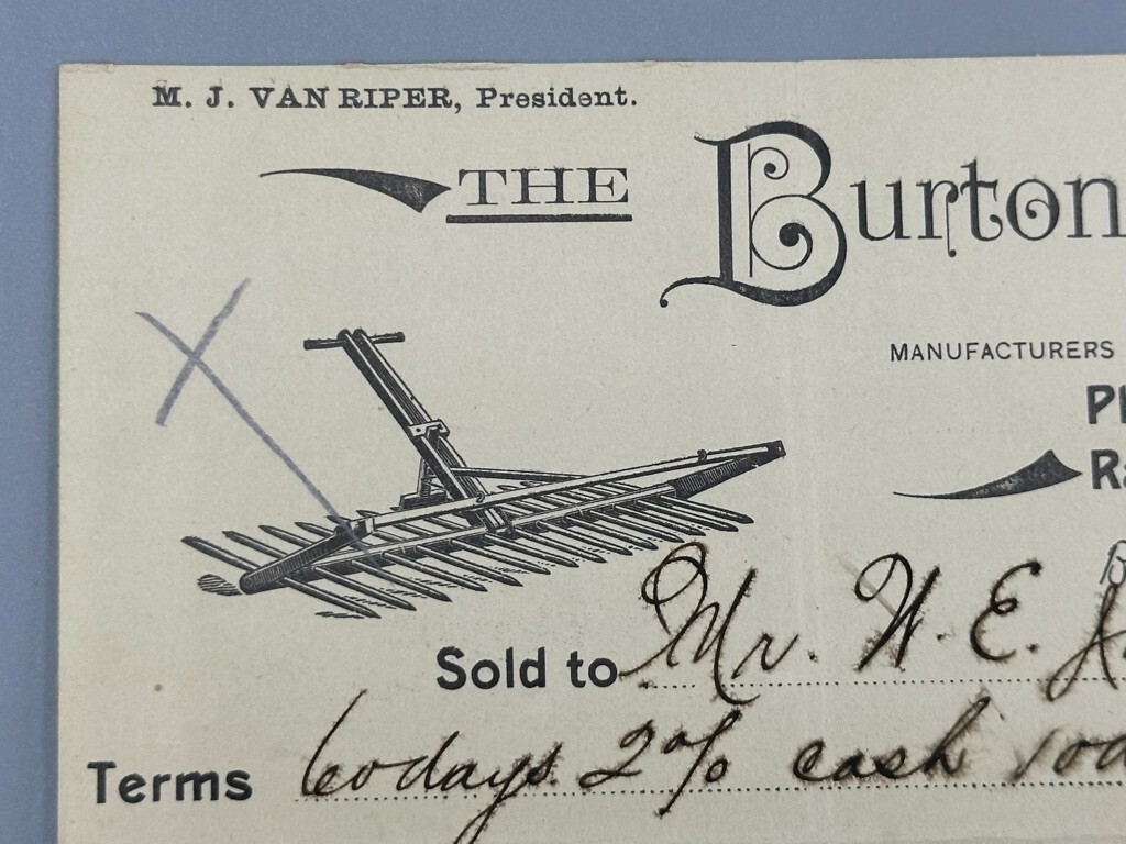 1895 BURTON Handle FARM Advertising GEAUGA COUNTY Ohio Bill Letterhead Antique