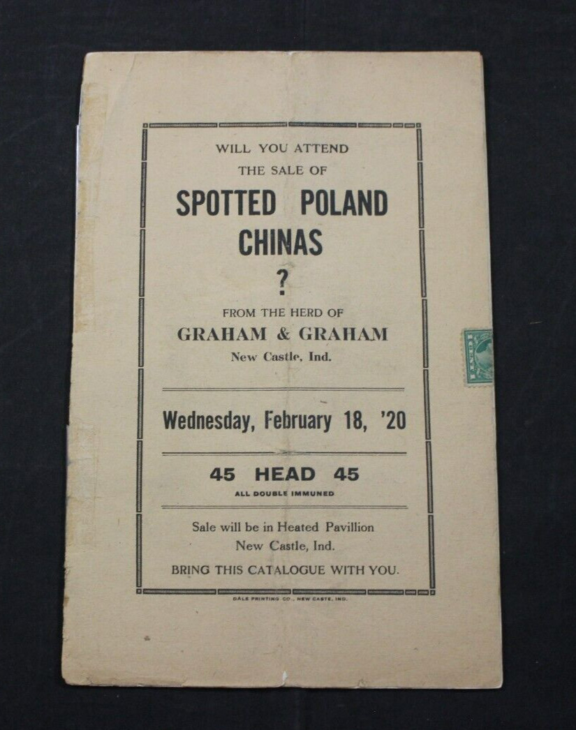 1920 SPOTTED POLAND CHINAS HOG PIG SALE CATALOG ~ NEW CASTLE, INDIANA