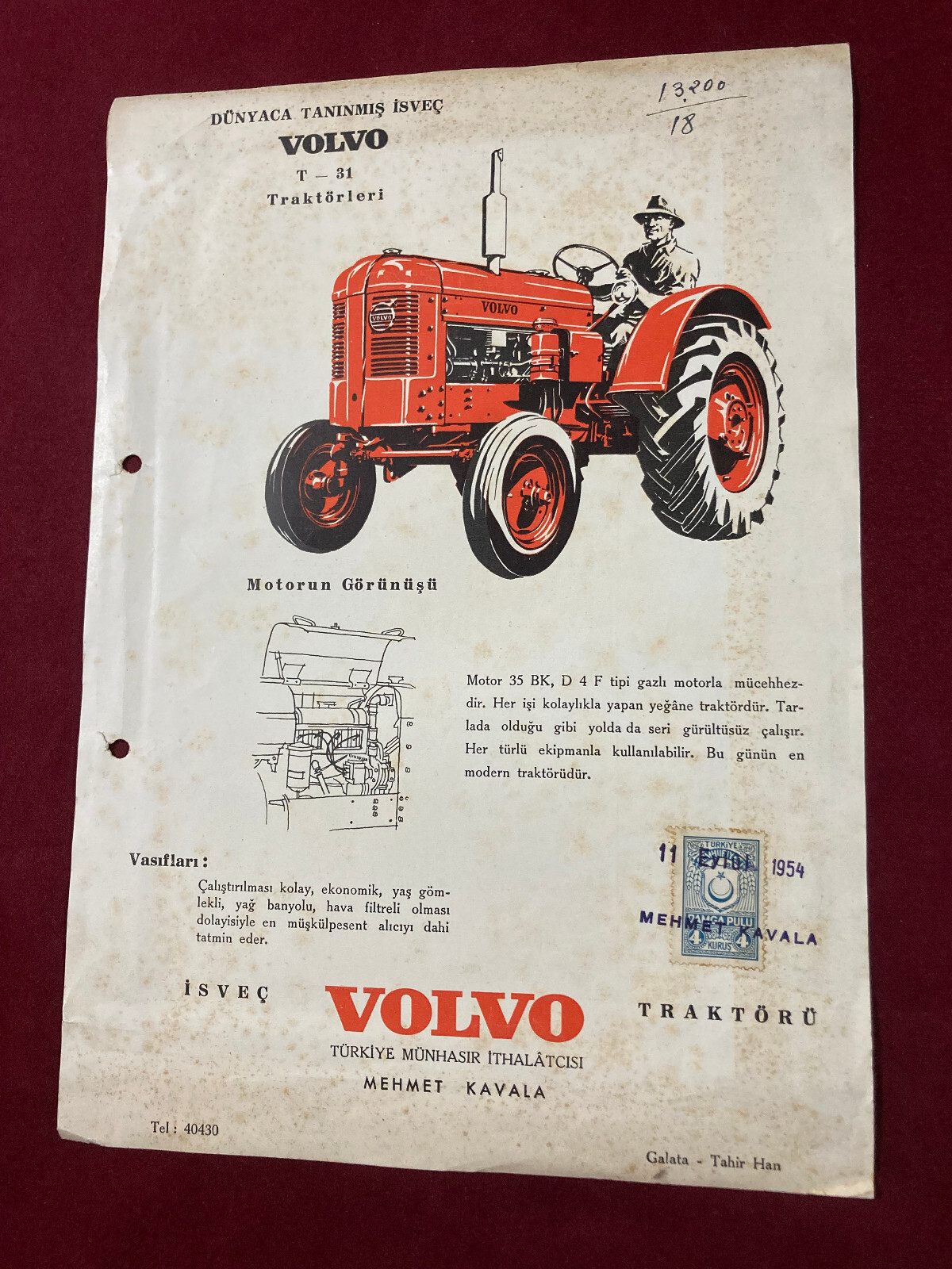 OLD VOLVO T-31 Tractor Advertising 1950s Agriculture