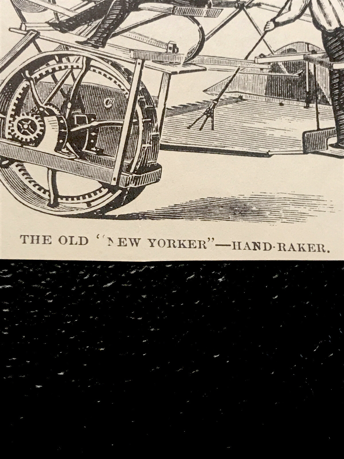1889 The Old “New Yorker” Hand Raker Implement Farm Engraving Advertising