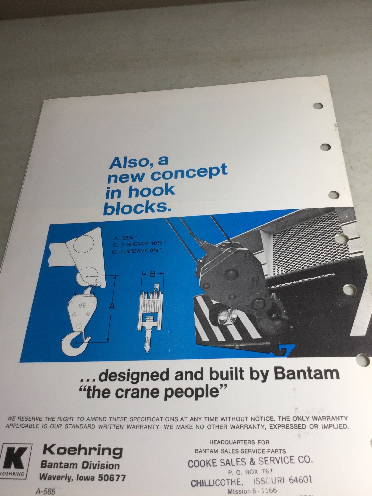 Bantam, Koehring Model 150 Winch Sales Brochure, Literature