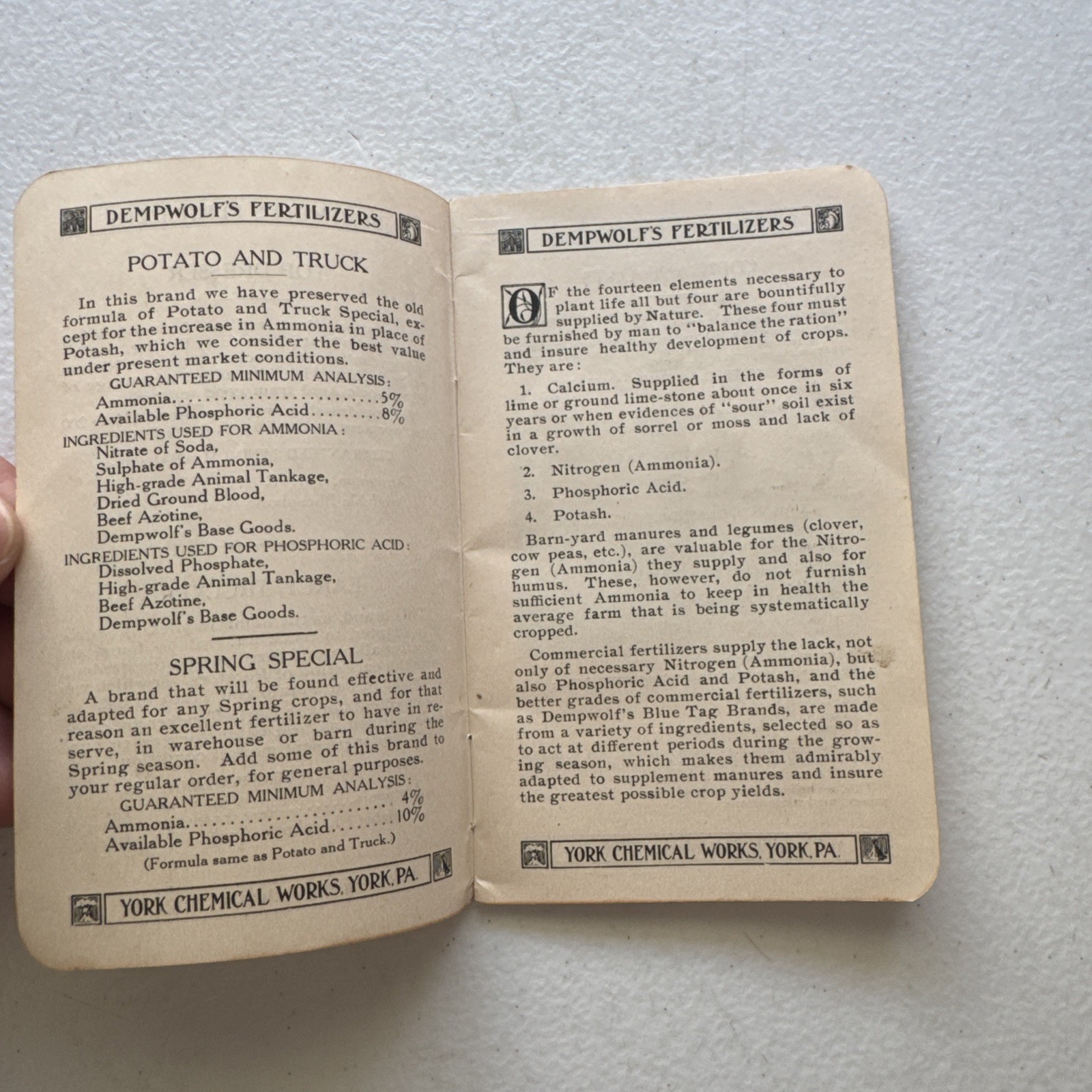 1917 Dempwolf&rsquo;s Fertilizers York Chemical Works York, PA Announcement Book