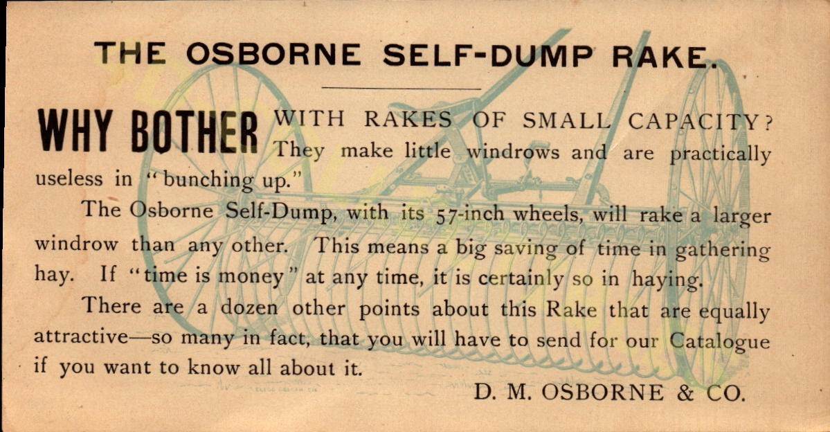 Vintage Osborne Self-Dump Rake Ad D.M. Osborne & Co. Antique Farm Ephemera ad