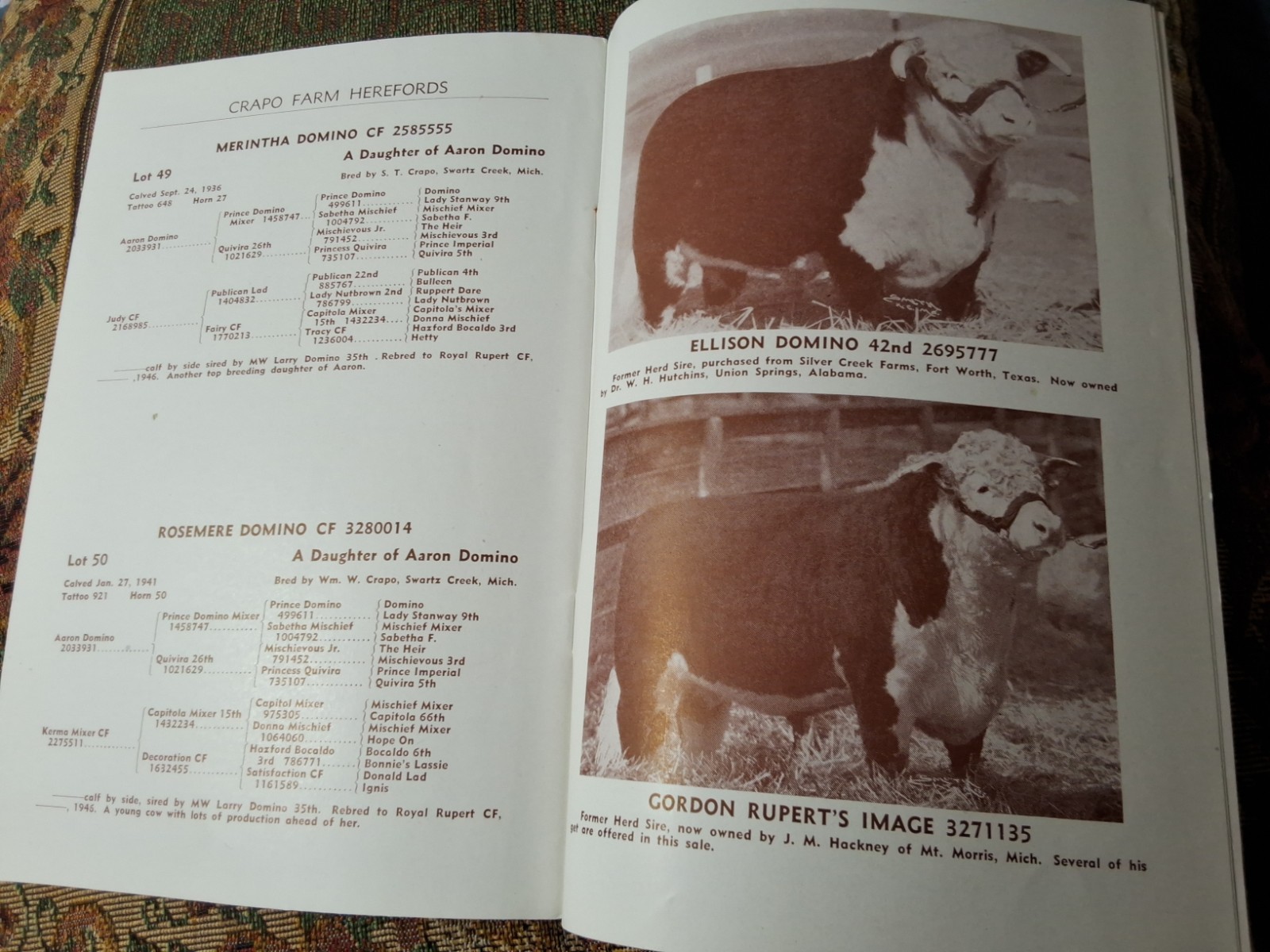 Vintage Crapo Farm Herefords Auction 1946 Sale Catalog Swartz Creek Michigan