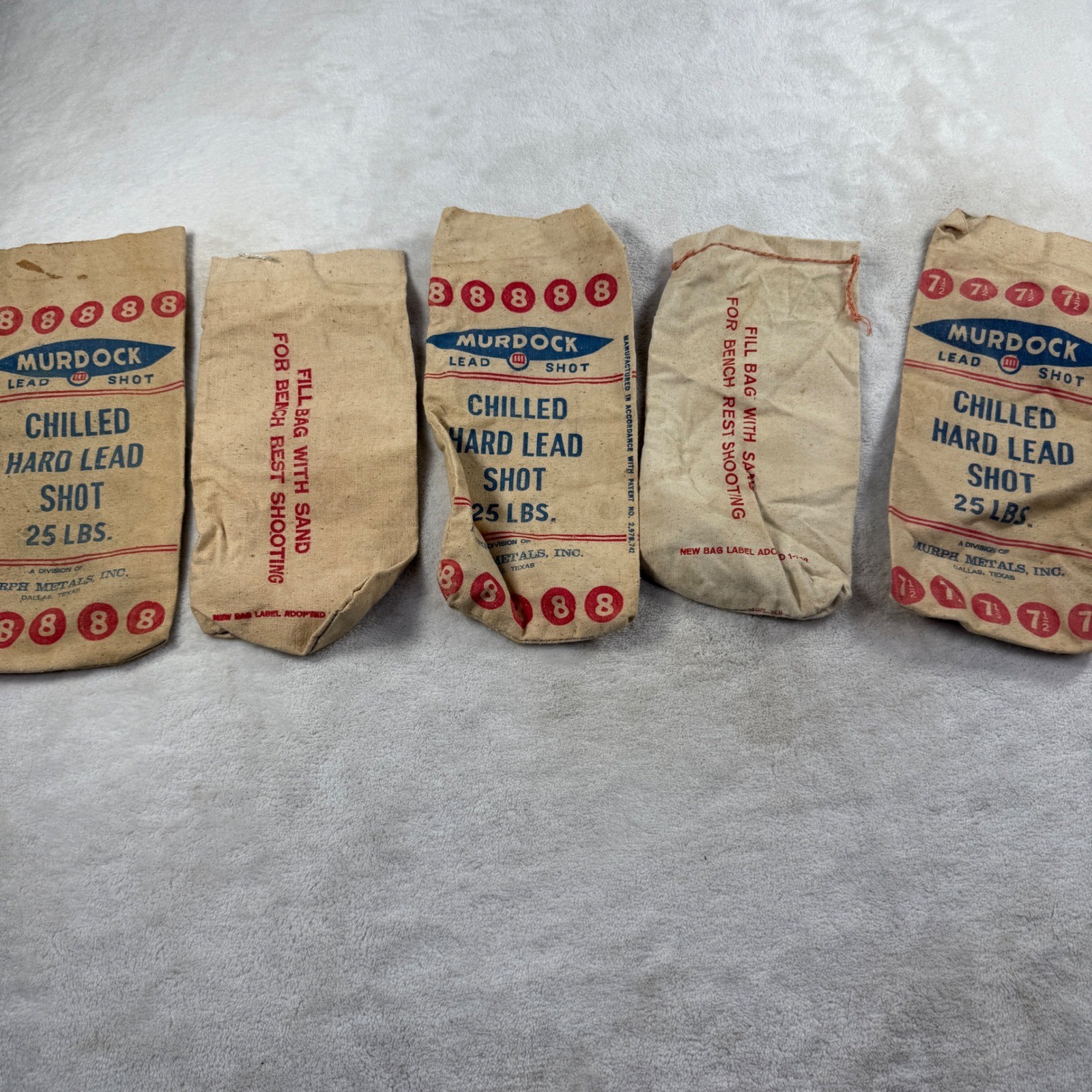 Vintage Murdock Lawrence Lead Shot Canvas Bags 25 LBS Lot of 5 Shooting Decor