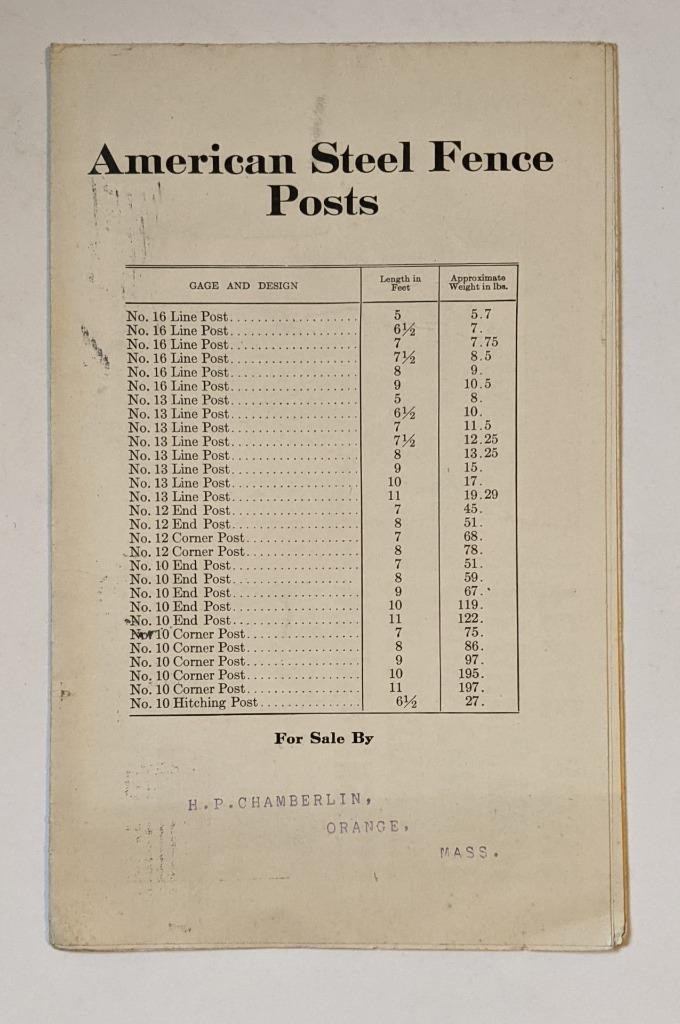 VINTAGE ADVERTISMENT BROCHURE, AMERICAN STEEL FENCE POSTS w ILLUSTRATED POSTER