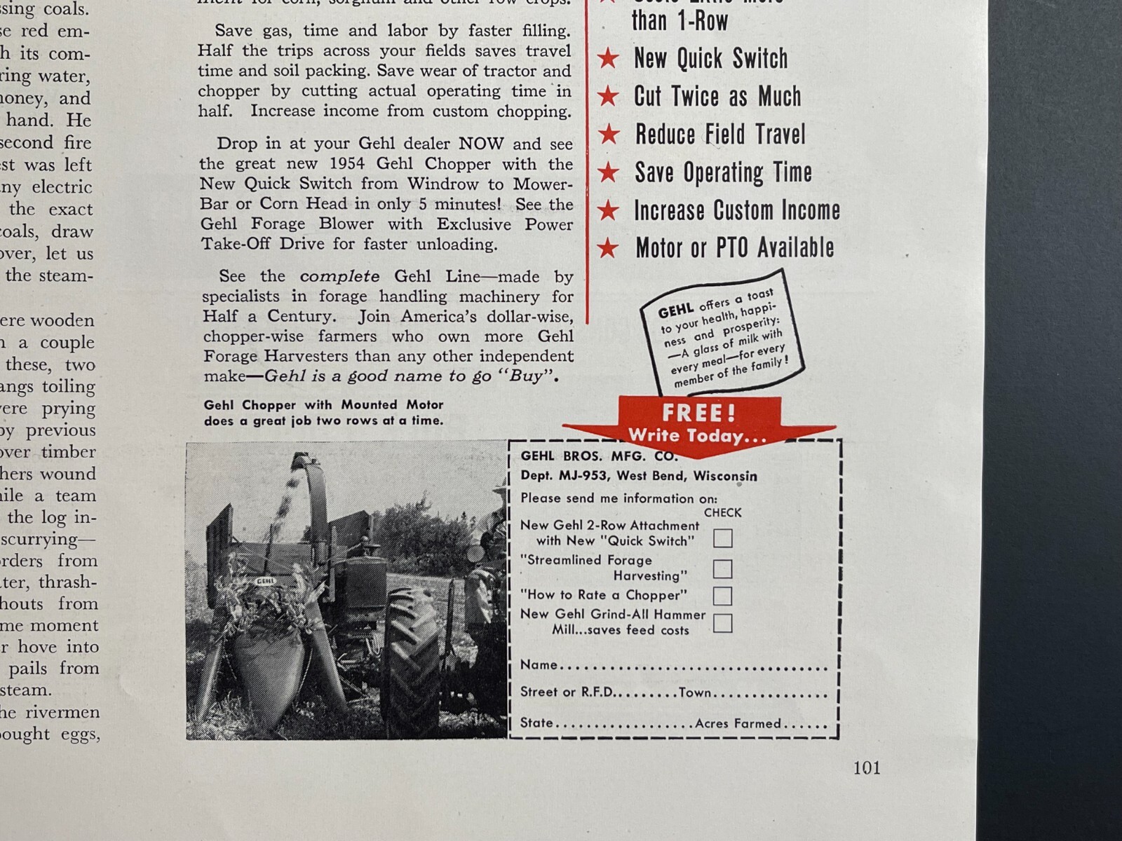 1950s GEHL Forage Harvester – Original Print Advertisement (6in x 13in)