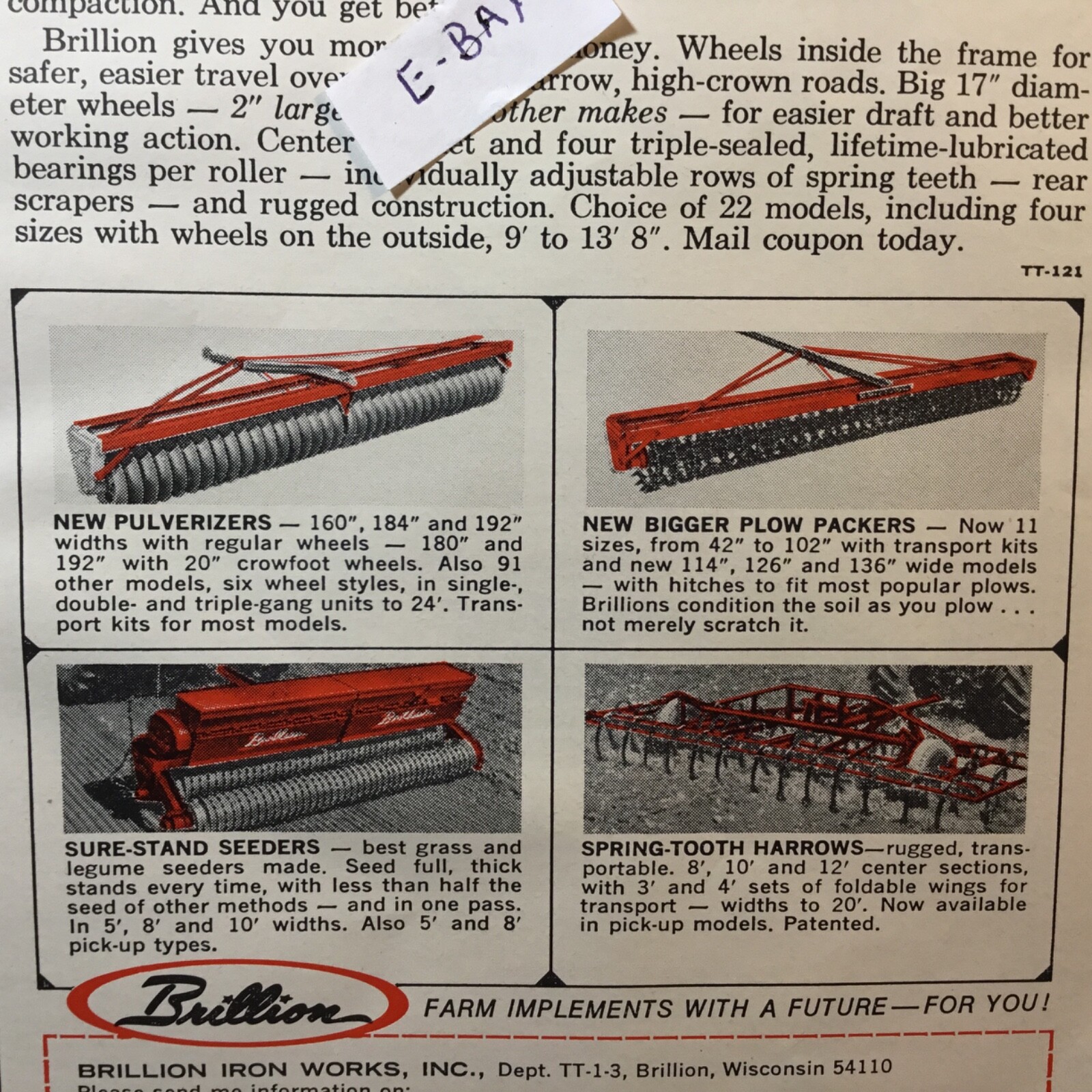 1968 Ad. Brillion Farm Implements. Brillion Iron Works, Brillion, Wisconsin