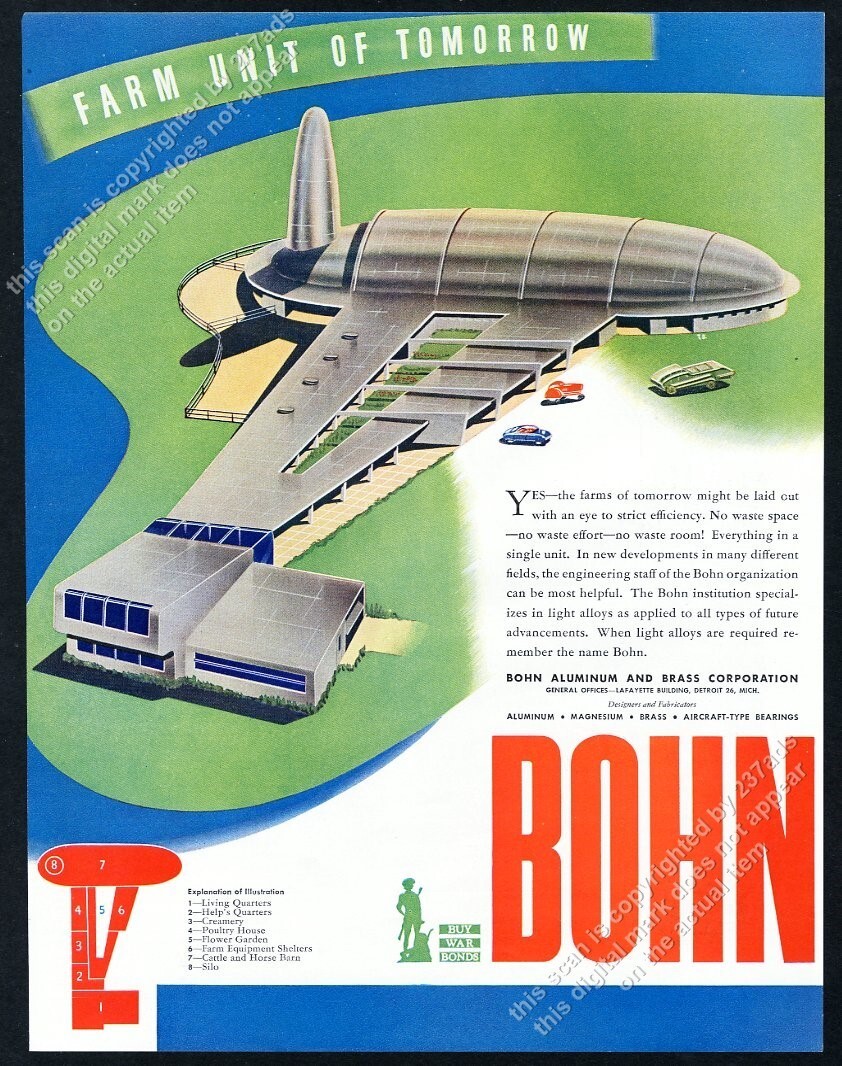 1944 streamlined future modern Farm of Tomorrow Radebaugh art Bohn vtg print ad