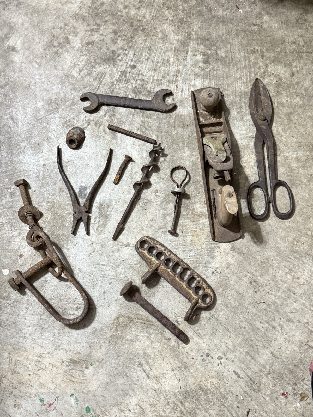 Old Rusty Farm Implements And Tools. Decorative Vintage