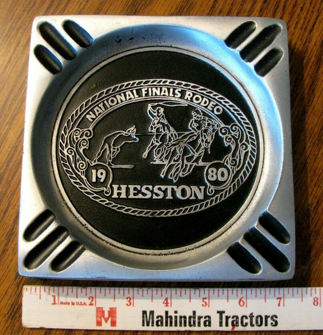 Hesston NFR National Finals Rodeo CALF ROPING 1980 Collectible Aluminum Ashtray