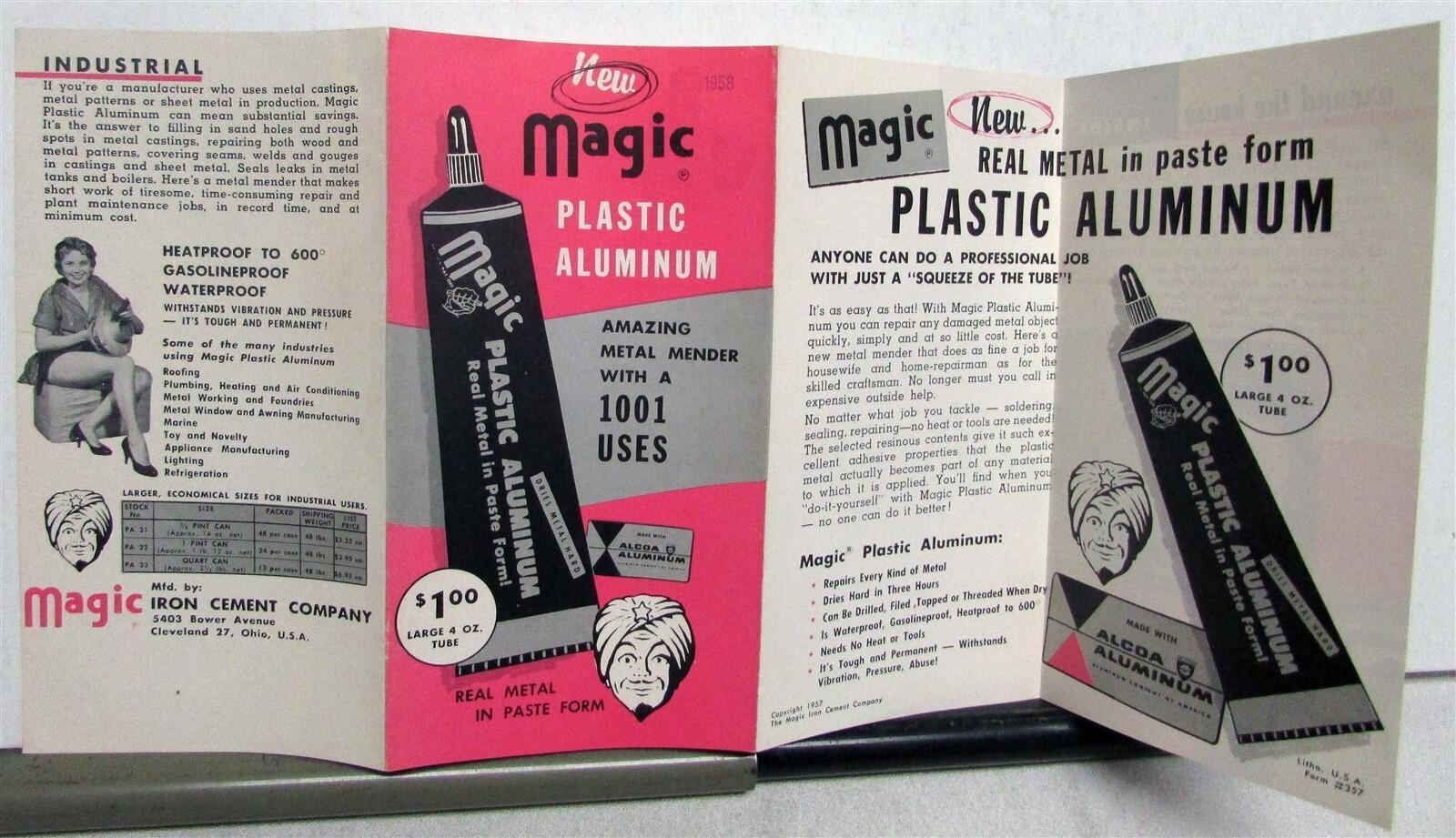 1958 Magic Plastic Aluminum Amazing Metal Mender Pricing Order Codes Brochure