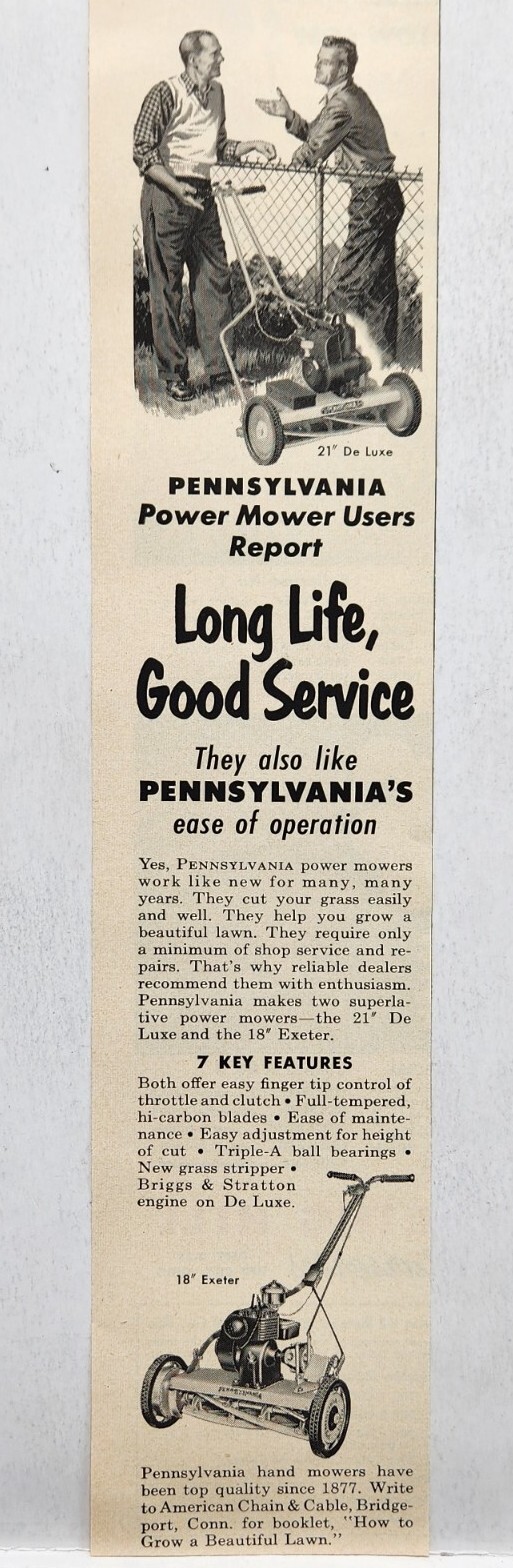1953 Pennsylvania Power Mowers MCM Original Print Ad Life Magazine 50&rsquo;s