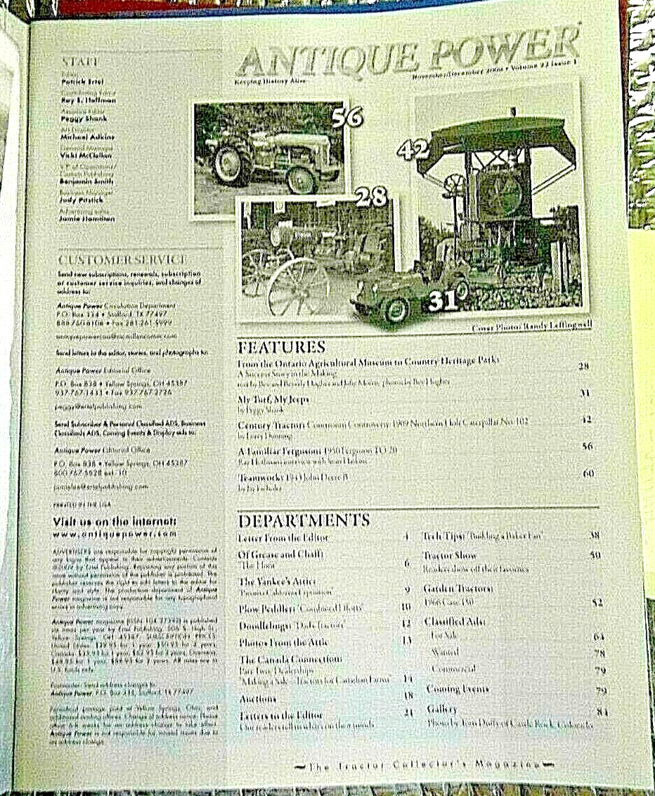 ANTIQUE POWER Magazine November December 2009 Century Tractor