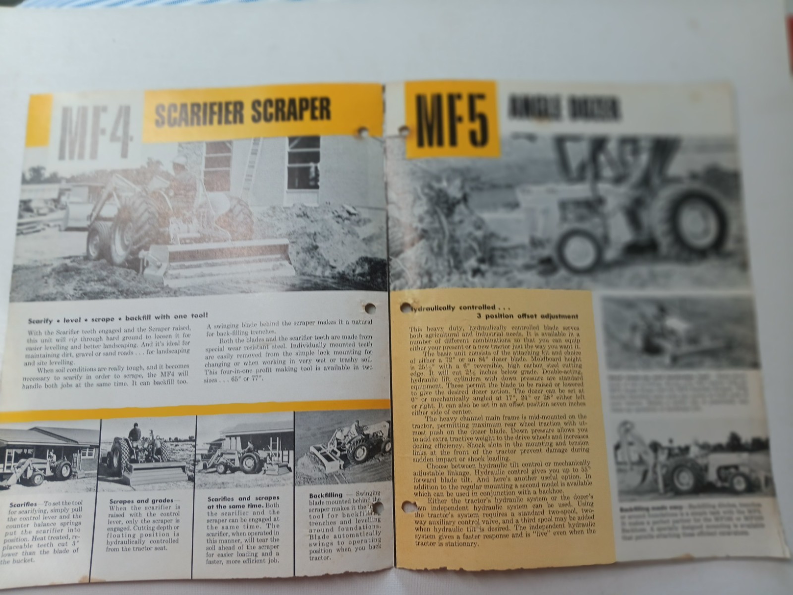 Vtg Massey Ferguson MF 4 Scraper, MF 5 Angle Dozer Dealer Brochure AD