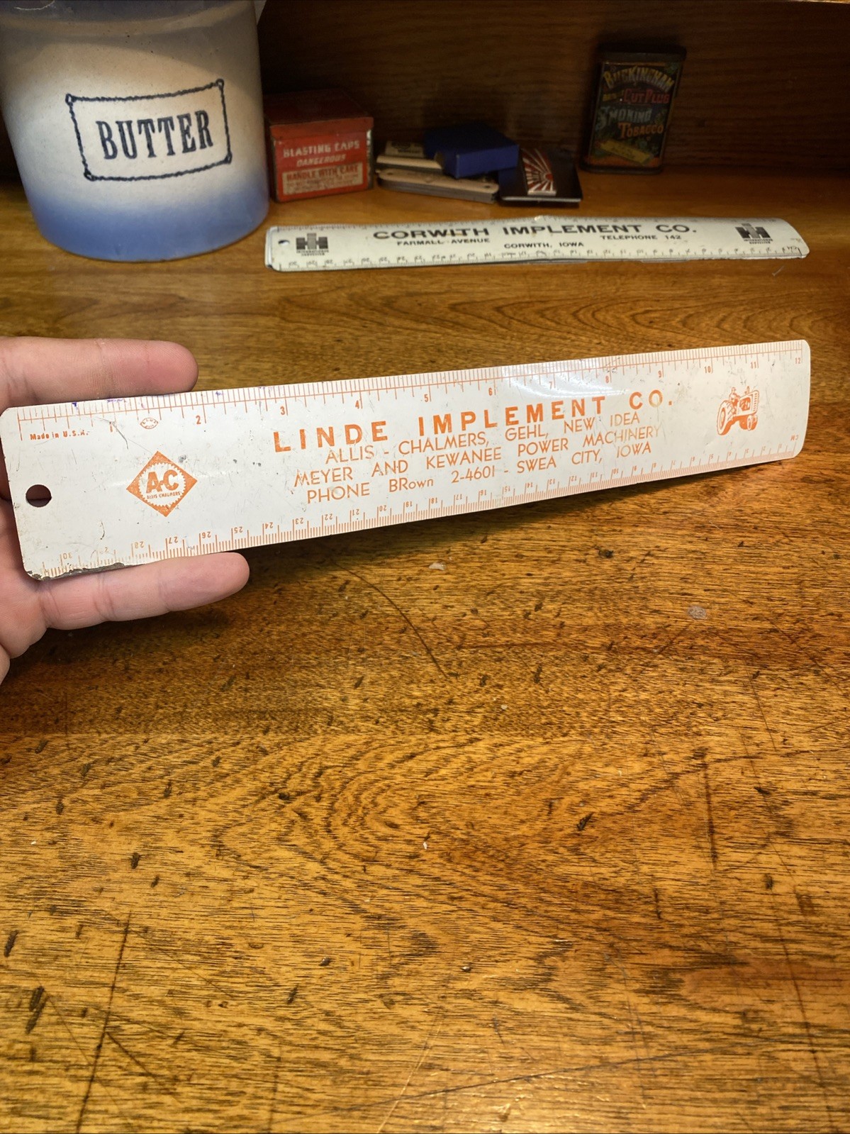 Vintage Linde Implements Swea City Iowa Allis Chalmers Dealer Ruler Metal
