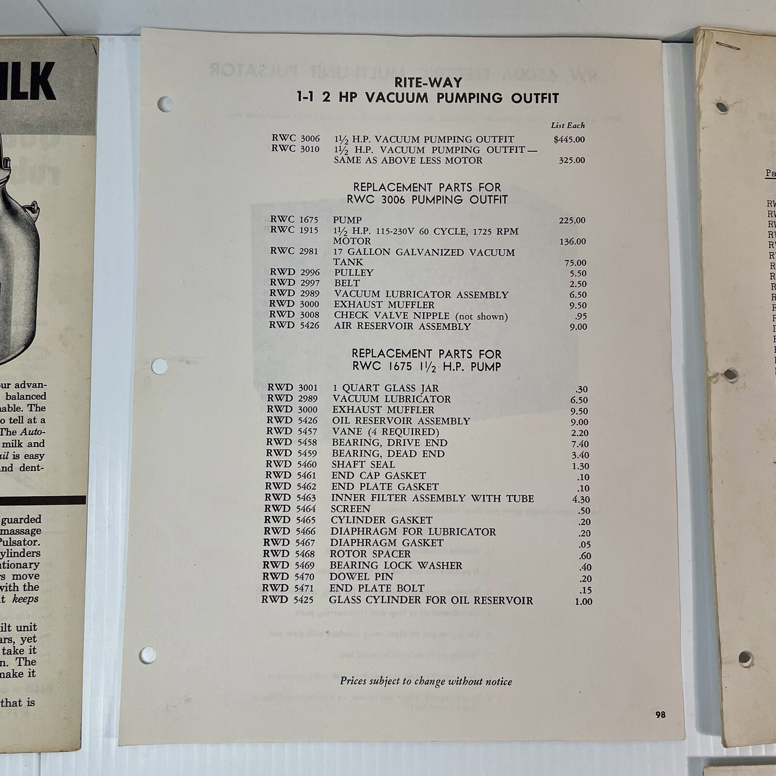 Rite-Way Dairy Farm Equipment Salesman Ads Memos Pamphlets 1950s lot 27 pieces