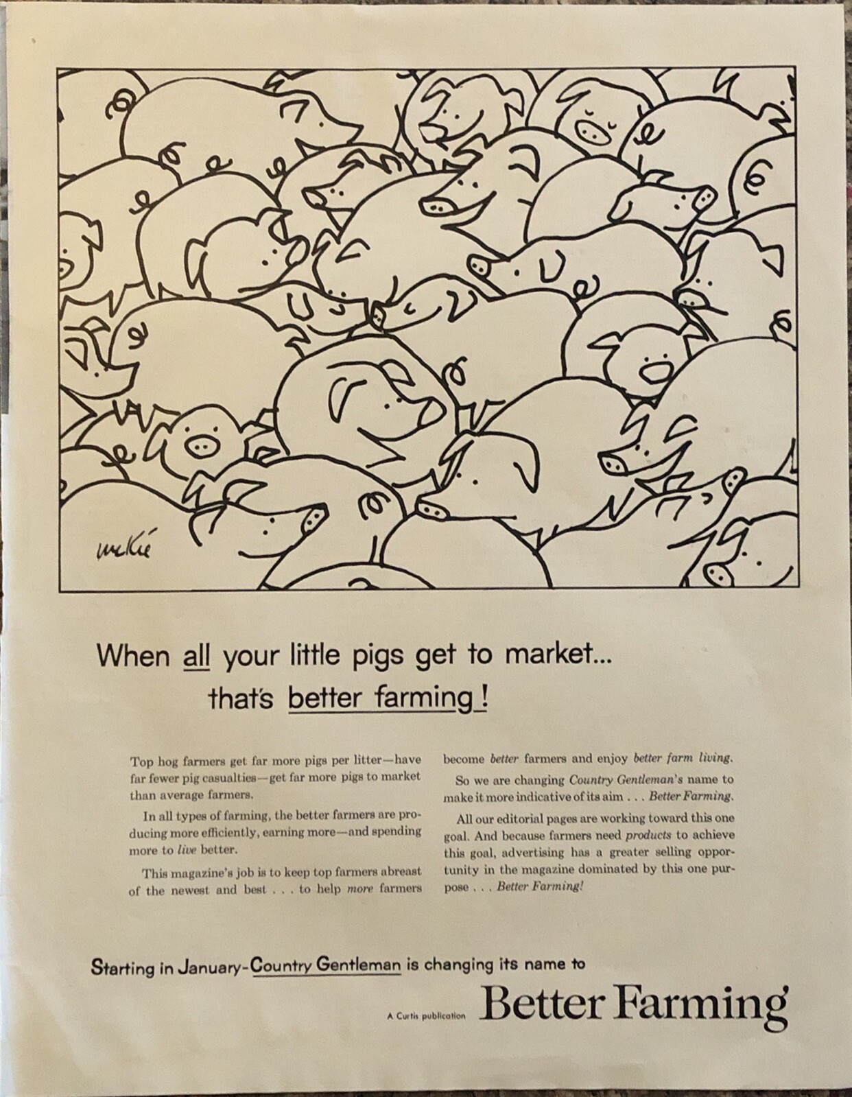 1954 Better Farming Magazine Promo PRINT AD Pigs Country Gentleman VTG 1950s