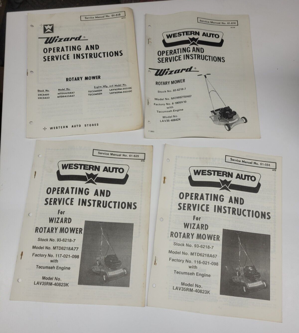 Lot VTG Western Auto WIZARD Lawn Mower Operating/Service Manual Tecumseh Engine