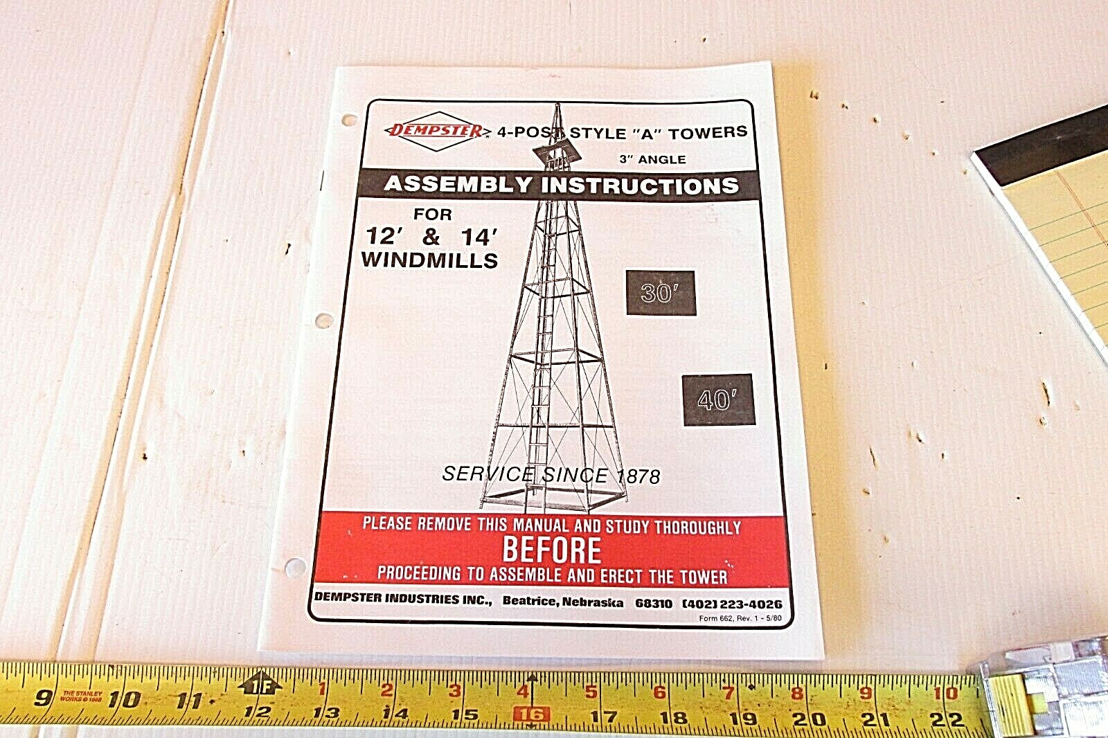 DEMPSTER 12 & 14 FOOT WINDMILL STYLE A TOWER INSTRUCTION BOOK