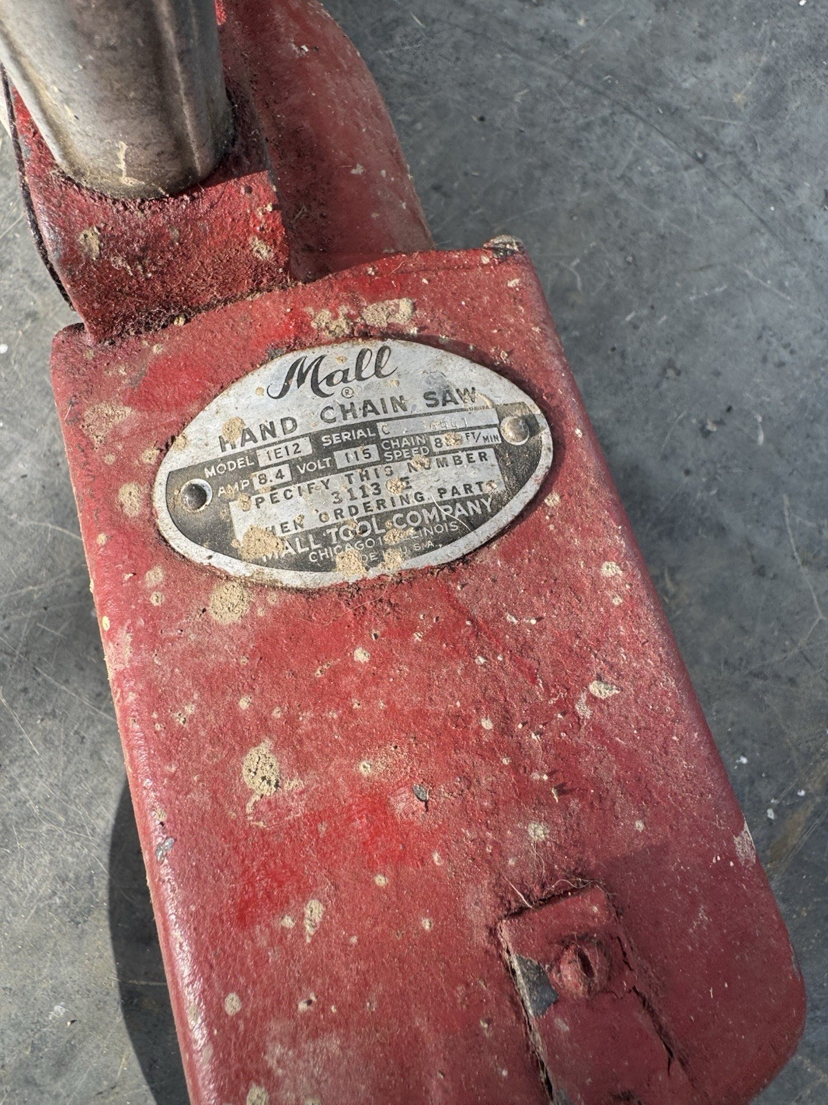 1952 Mall Tool Co Model 1E12 Electric Hand Chain Saw Very Hard Too Find