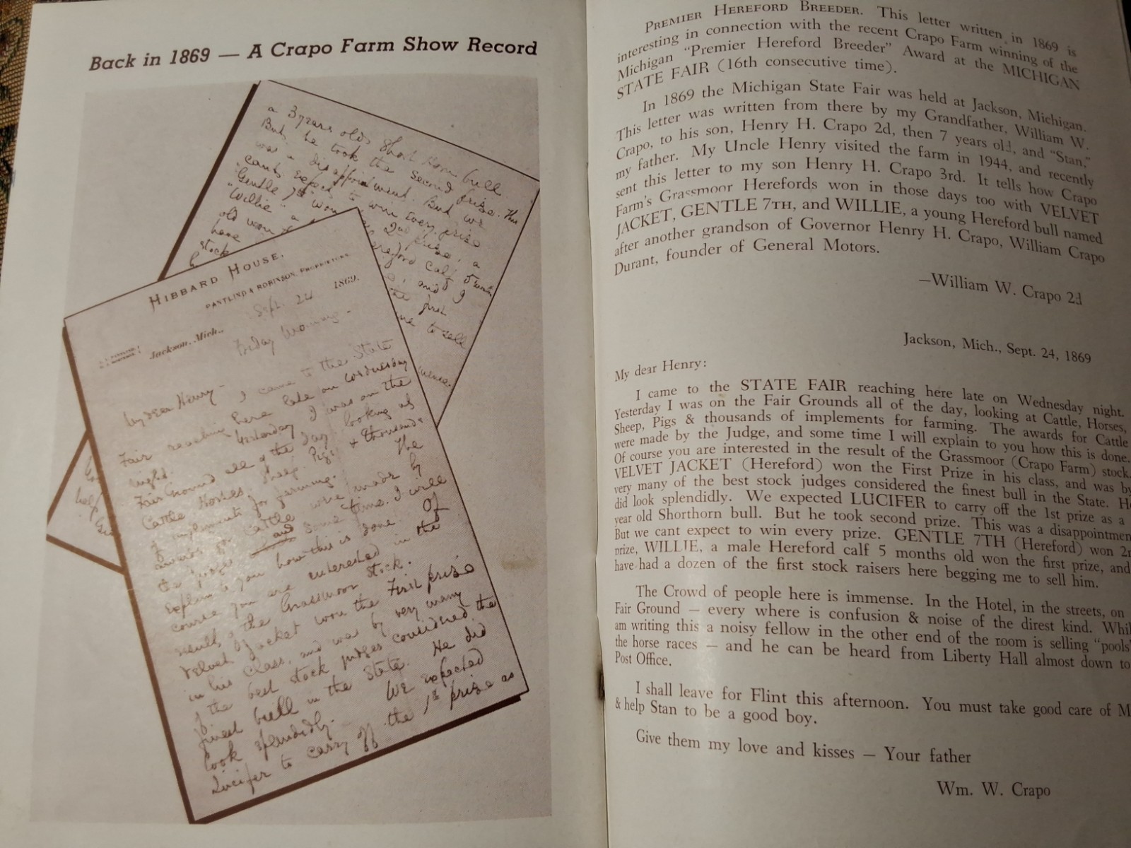 Vintage Crapo Farm Herefords Auction 1946 Sale Catalog Swartz Creek Michigan