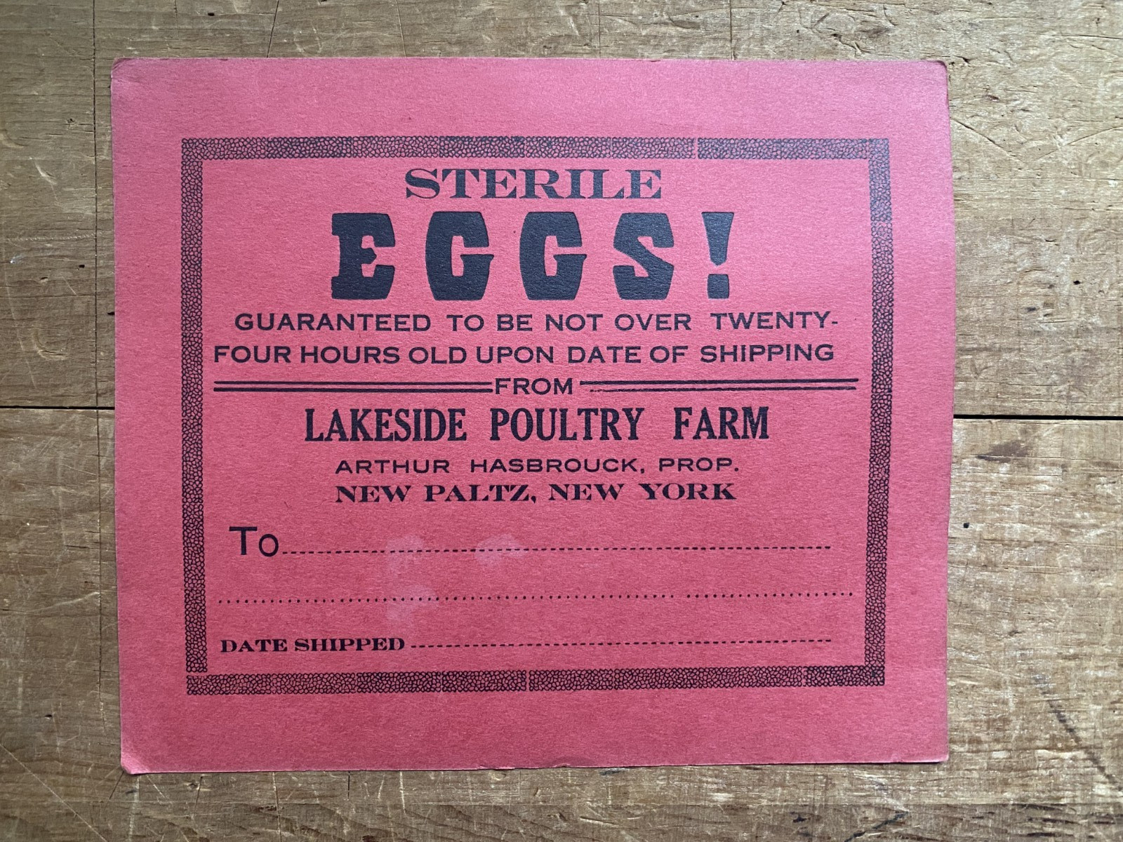 Antique/Vtg 1900&rsquo;s EGGS SIGN Lakeside Poultry Farm, New Paltz NY Hudson Valley