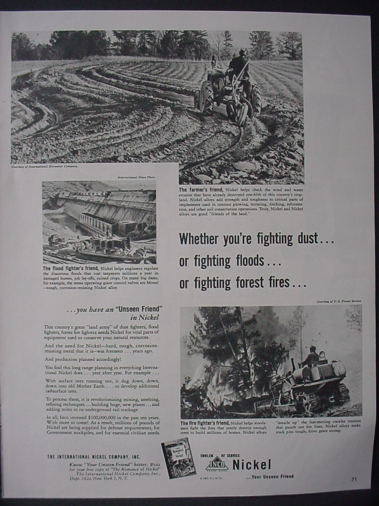 1951 Firefighting Bulldozer Tractor Inco Nickel Vintage Print Ad 12346