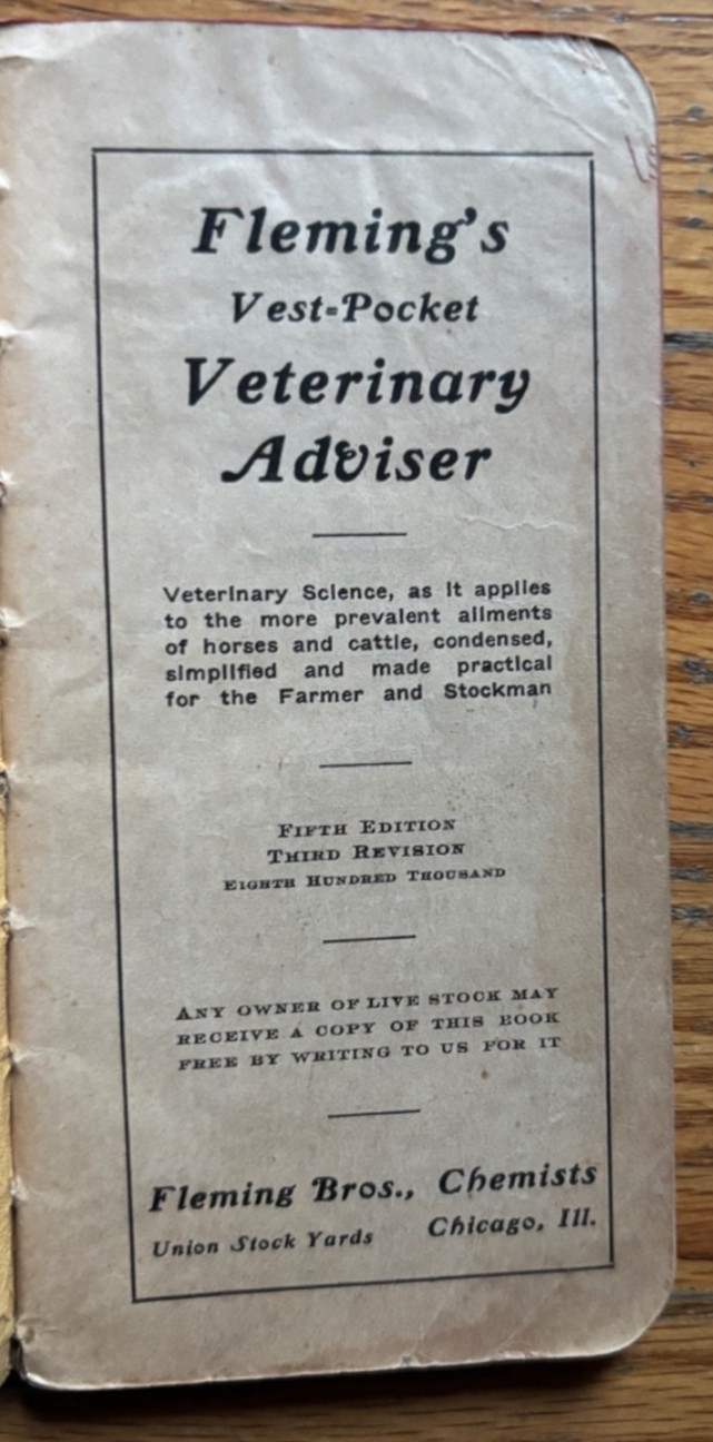 1909 Fleming’s Vest-Pocket Veterinary Adviser Book Chicago Union Stock Yards