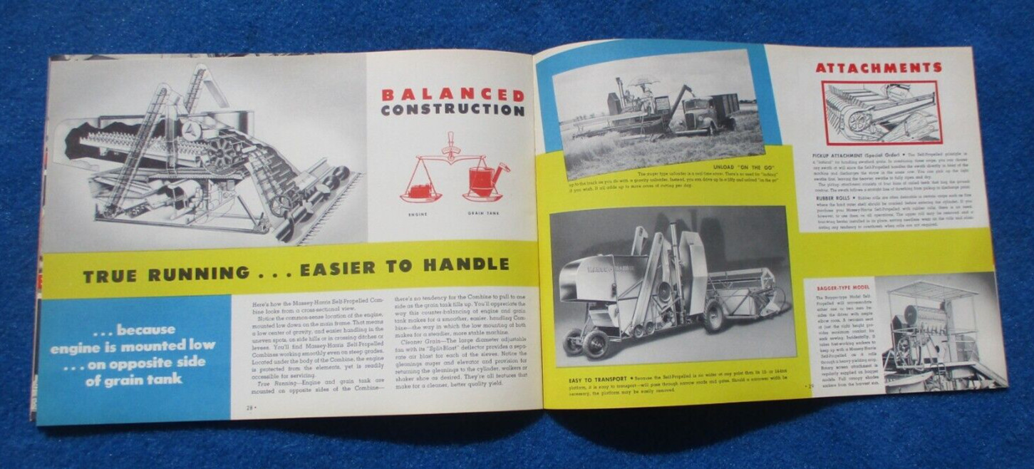 Massey Harris 1950&rsquo;s Combine Sales Booklet Many Full Color Pages Original NOS