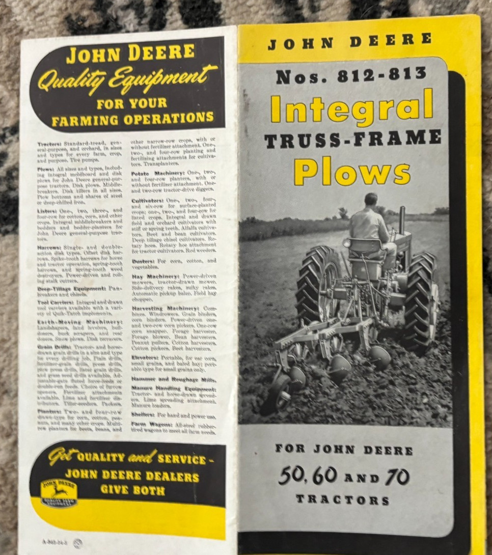John Deere 812 813 Integral Truss Frame Plow For 1954 Brochure DCPA26