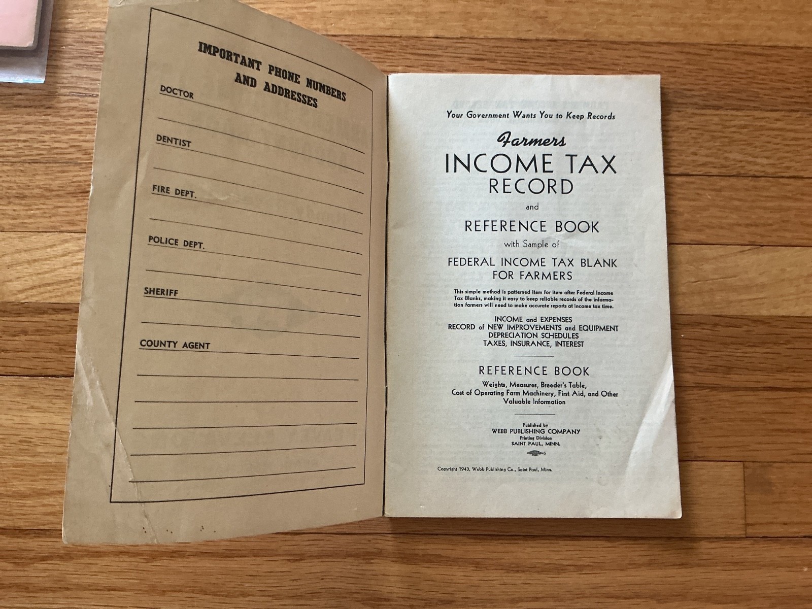 Vtg. 1943 Farm Acct. Tax & Record Book – Peavey Elevators – Mpls., Minnesota