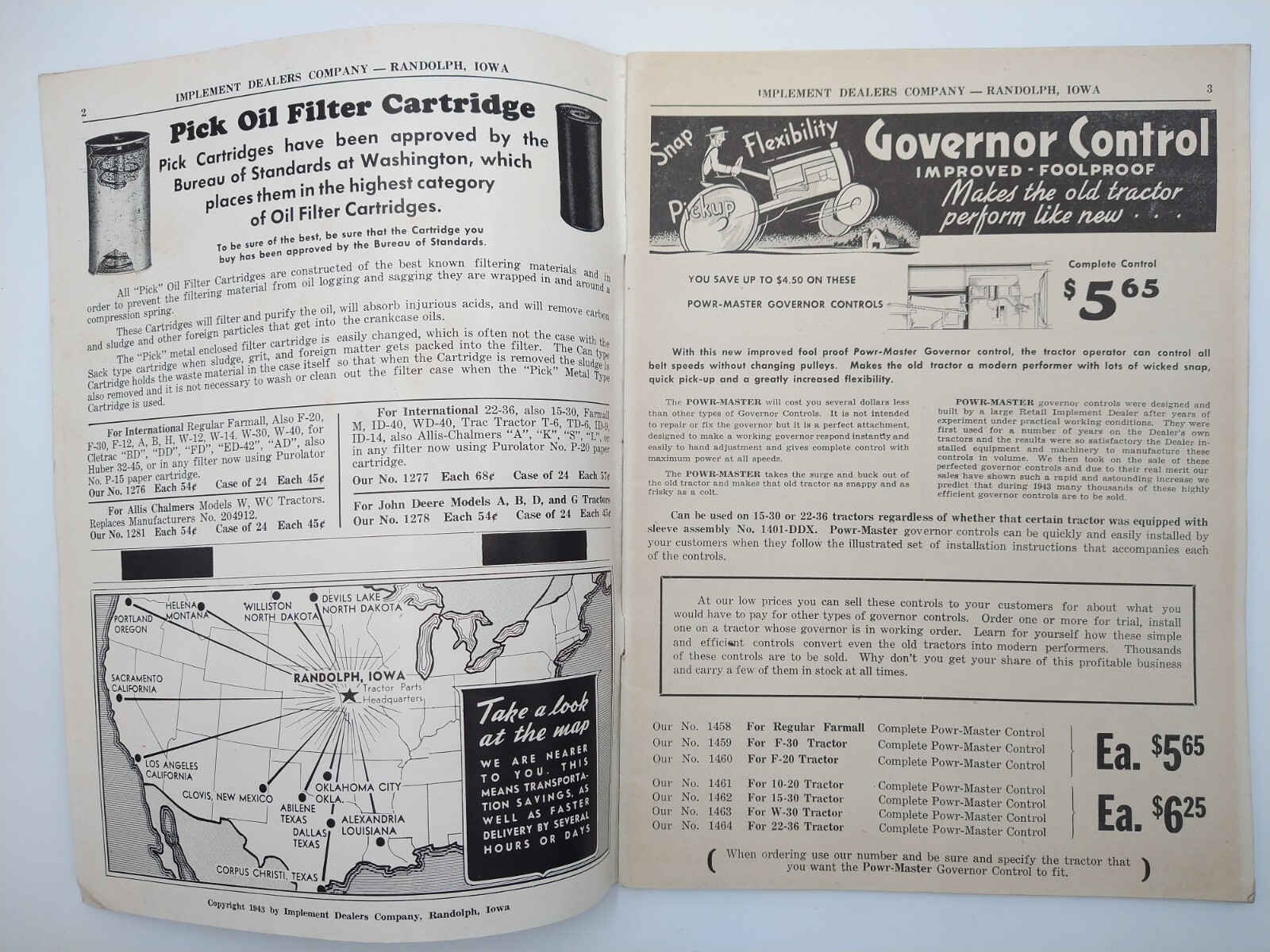 VTG 1943 Implement Dealers Co. Catalog RANDOLPH IA Tractor Truck Parts DEVIL IMP