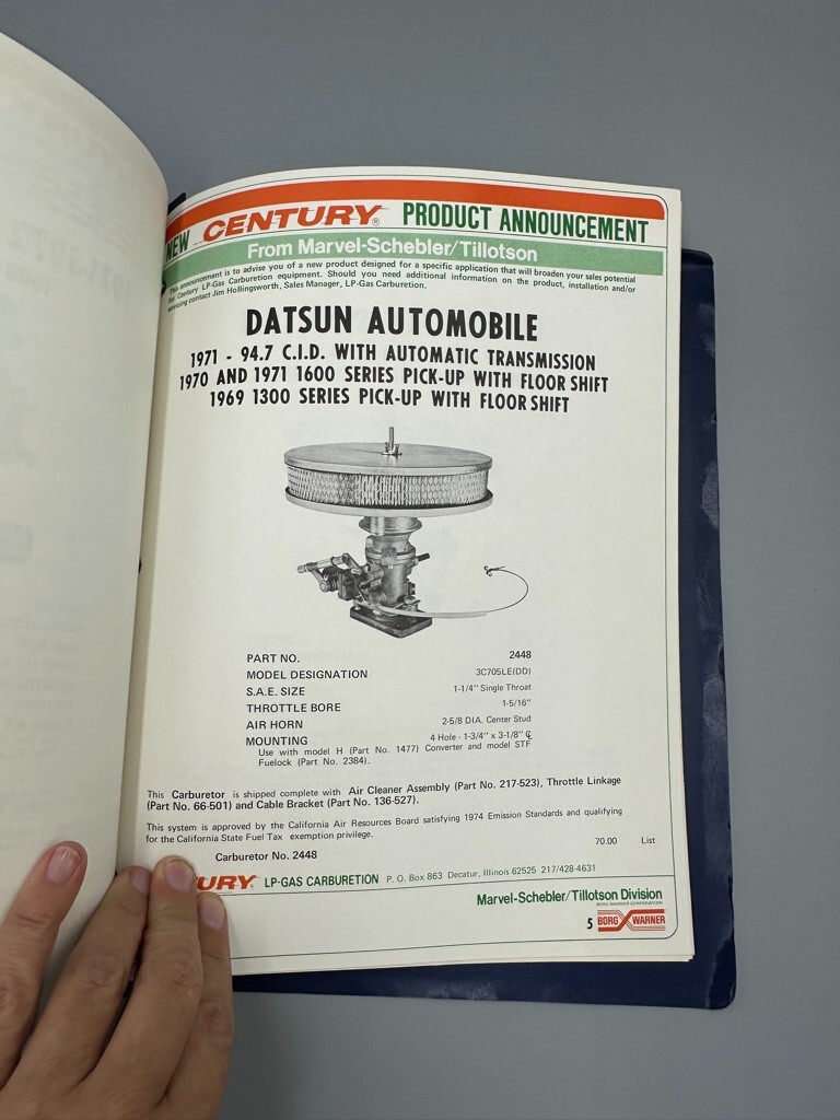 1970 Century LP Gas Carburetion ALLIS CHALMERS LIFT Ford Pinto Manual Catalog