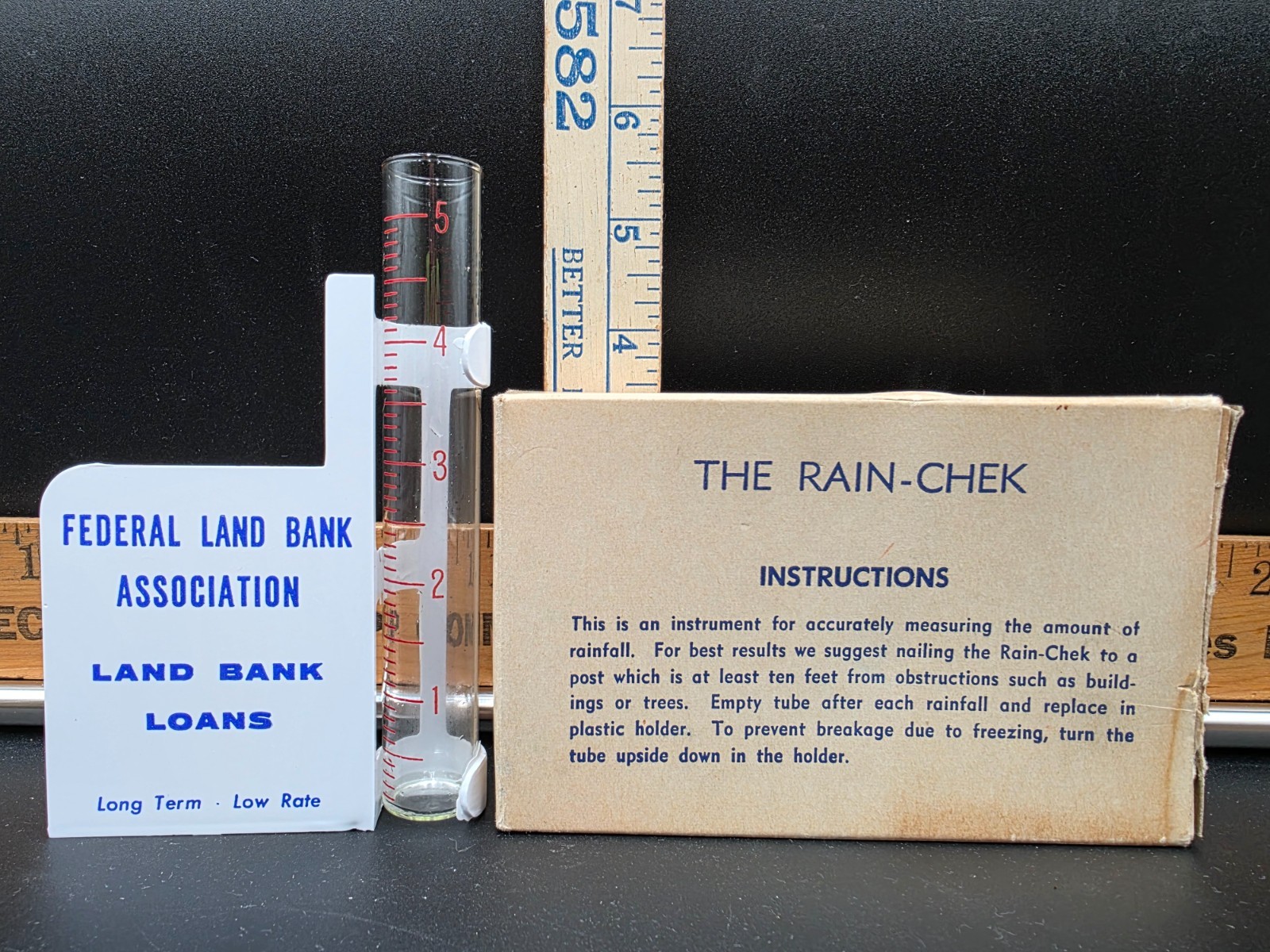 NOS UNUSED White Metal Rain Guage Federal Land Bank Association w Original Box